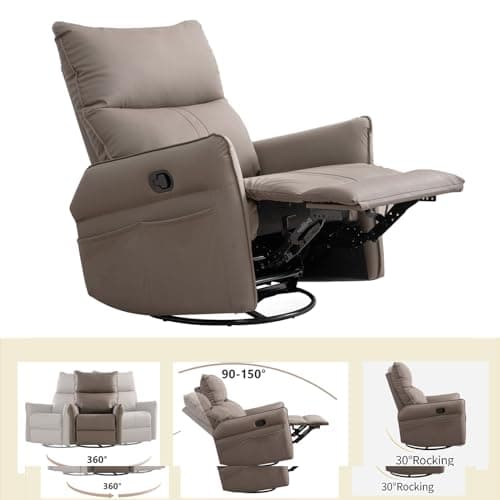 Swivel Recliner Chair for Nursery and Living Room (Brown)