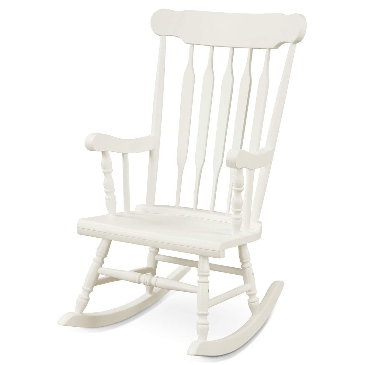 Giantex Outdoor Wood Rocking Chair - White,Slat Back,Patio & Garden Rocker