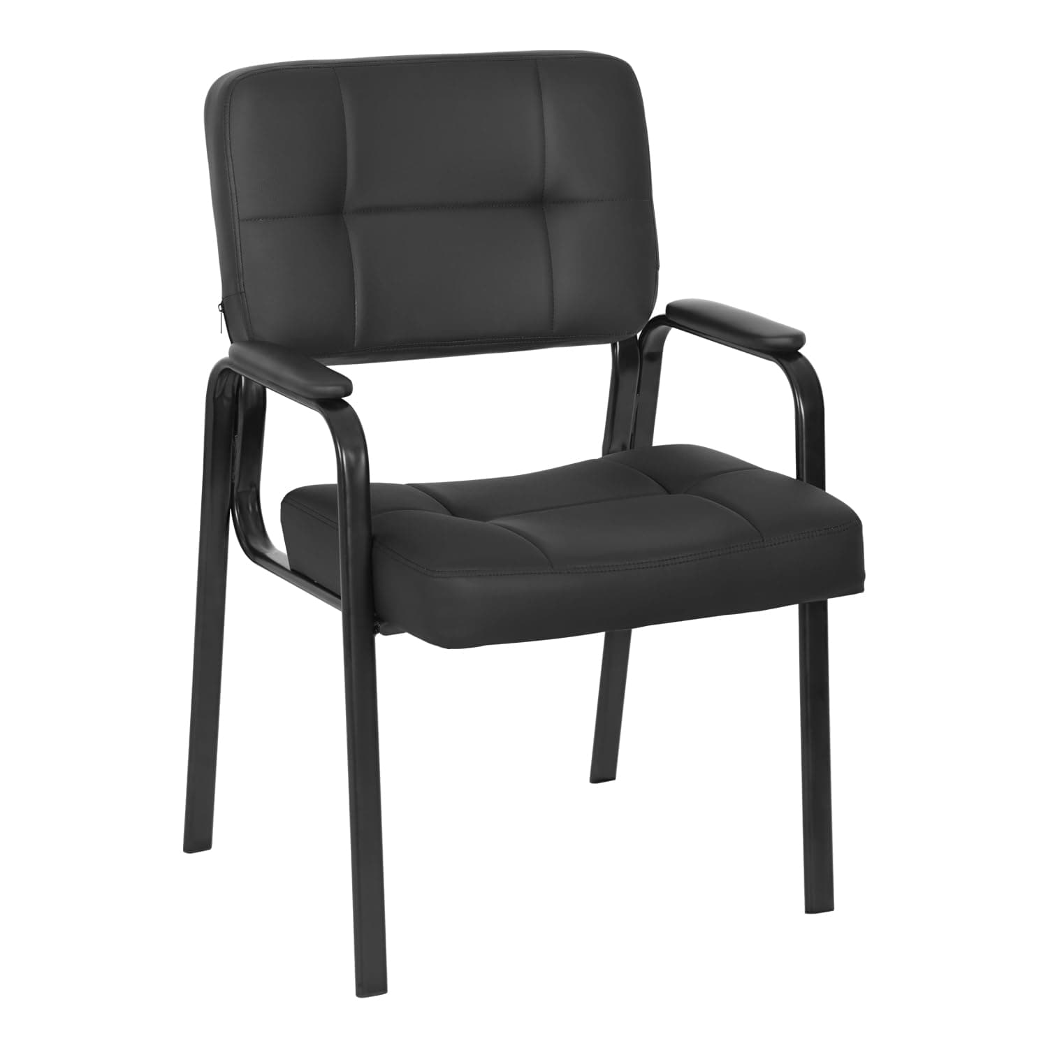 FDW Black Reception Chair with PU Leather Armrest for Home Office