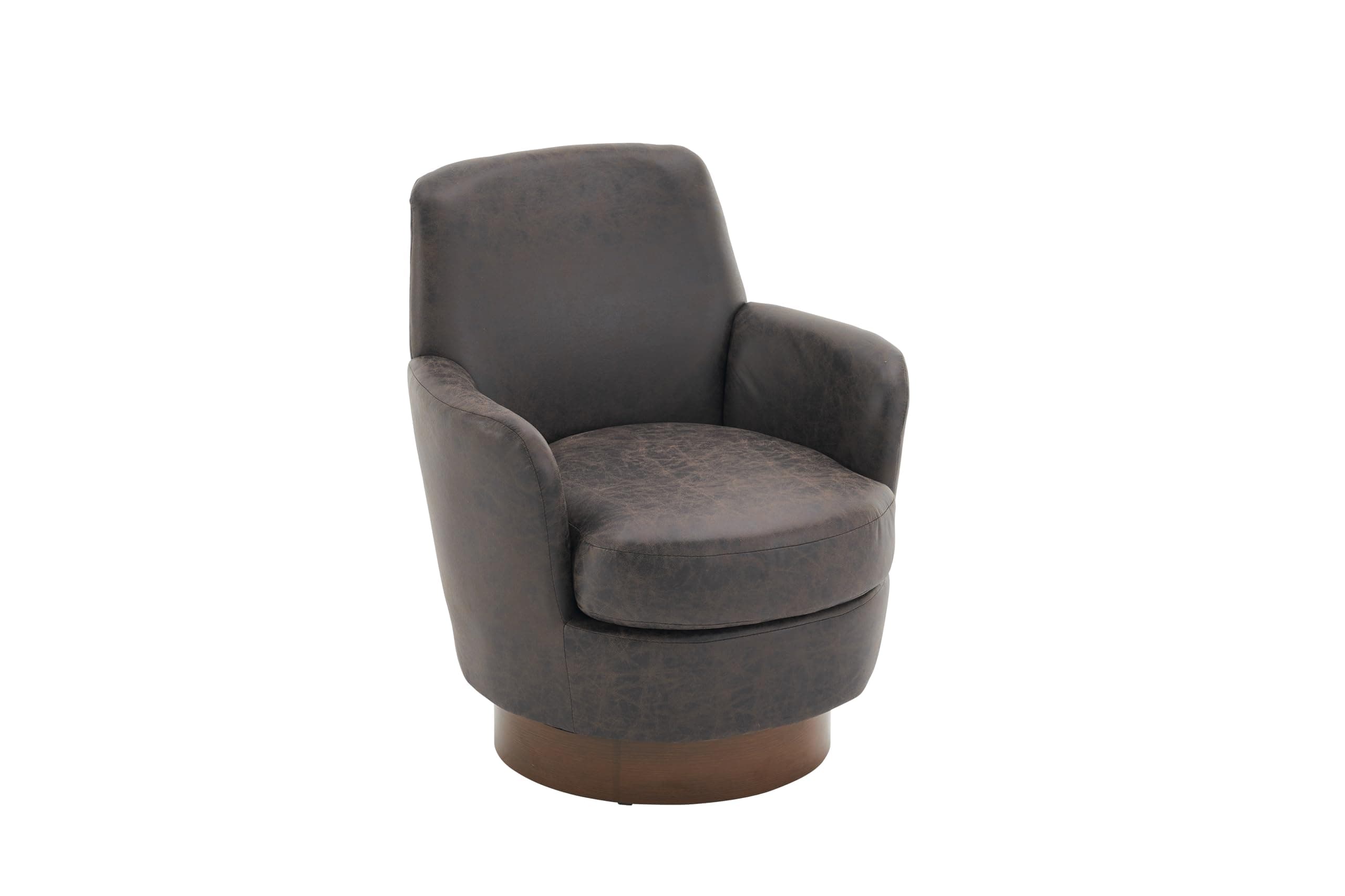 Kangmusi Brown PU Leather Swivel Chair, Comfortable Living Room Accent Chair