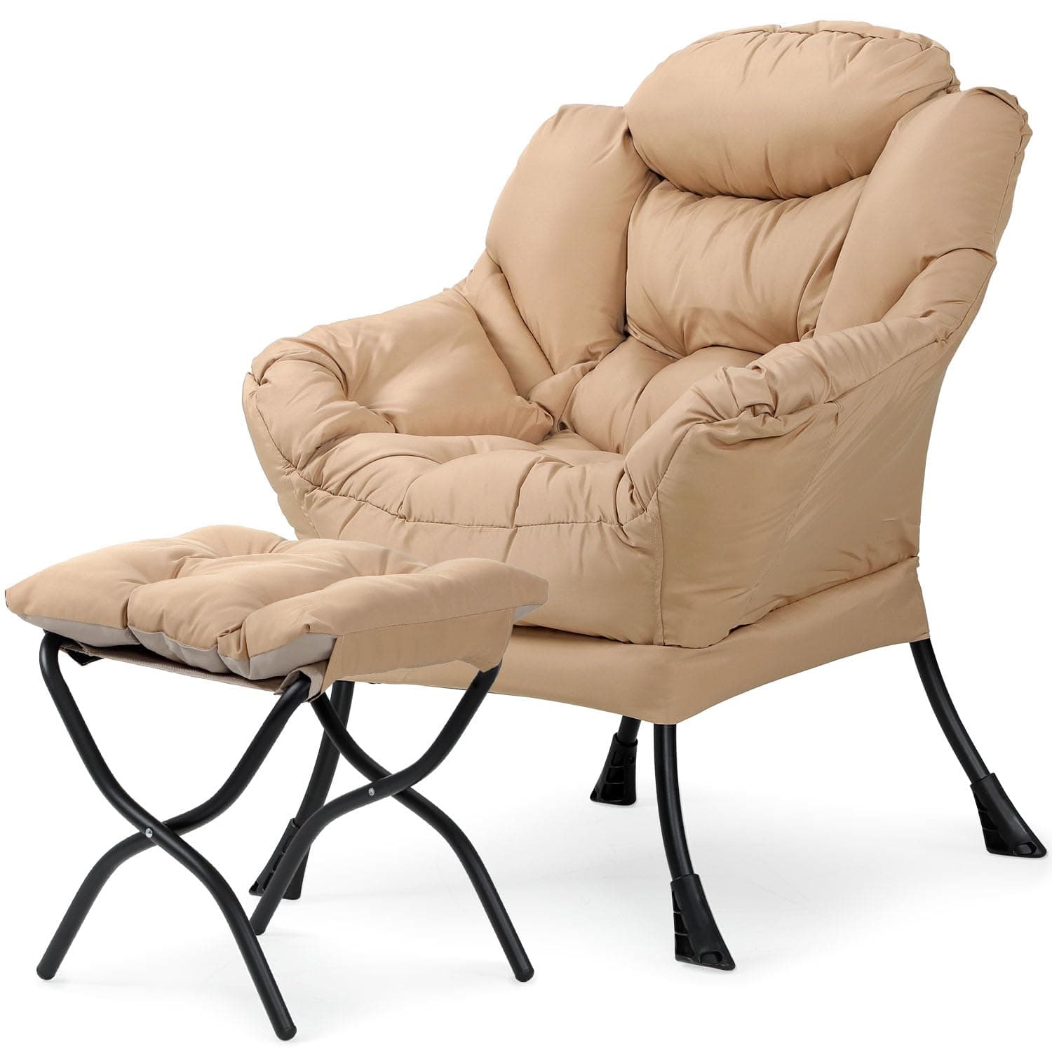 Beige Modern Lounge Chair with Ottoman & Side Pocket (Living Room)