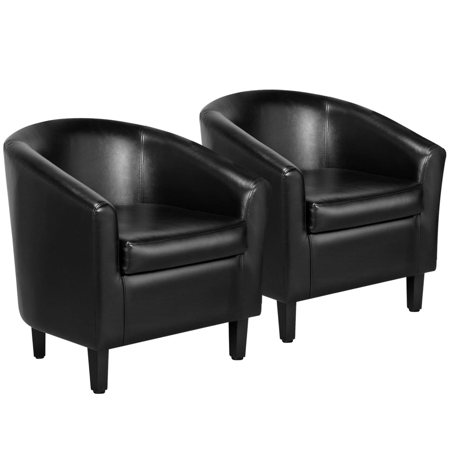 Yaheetech Black Faux Leather Barrel Chair Set, Soft PaddedLiving Room Accent Chairs