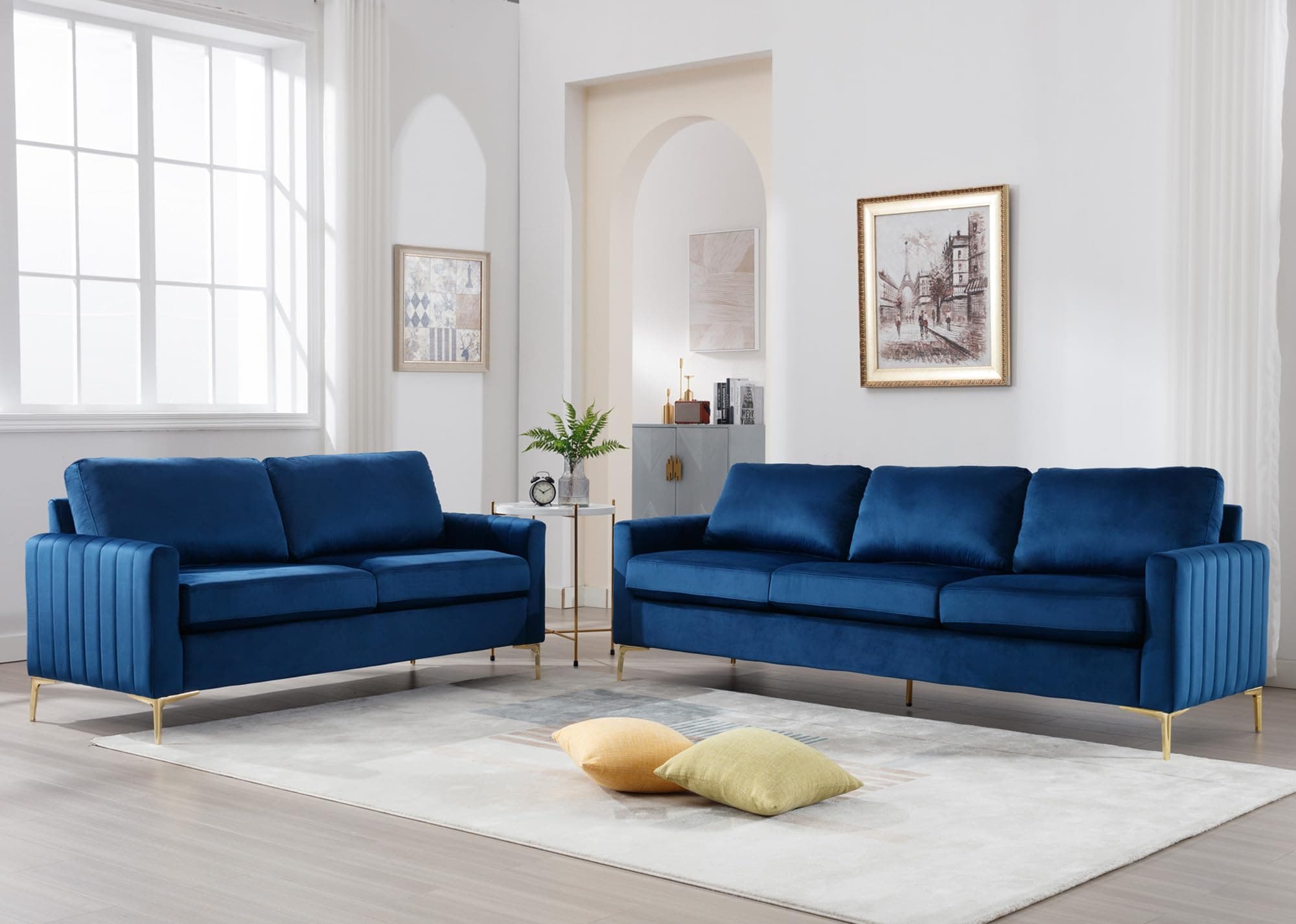 Velvet Sofa Couch Set - Mid Century Modern Furniture Pieces for Living Room