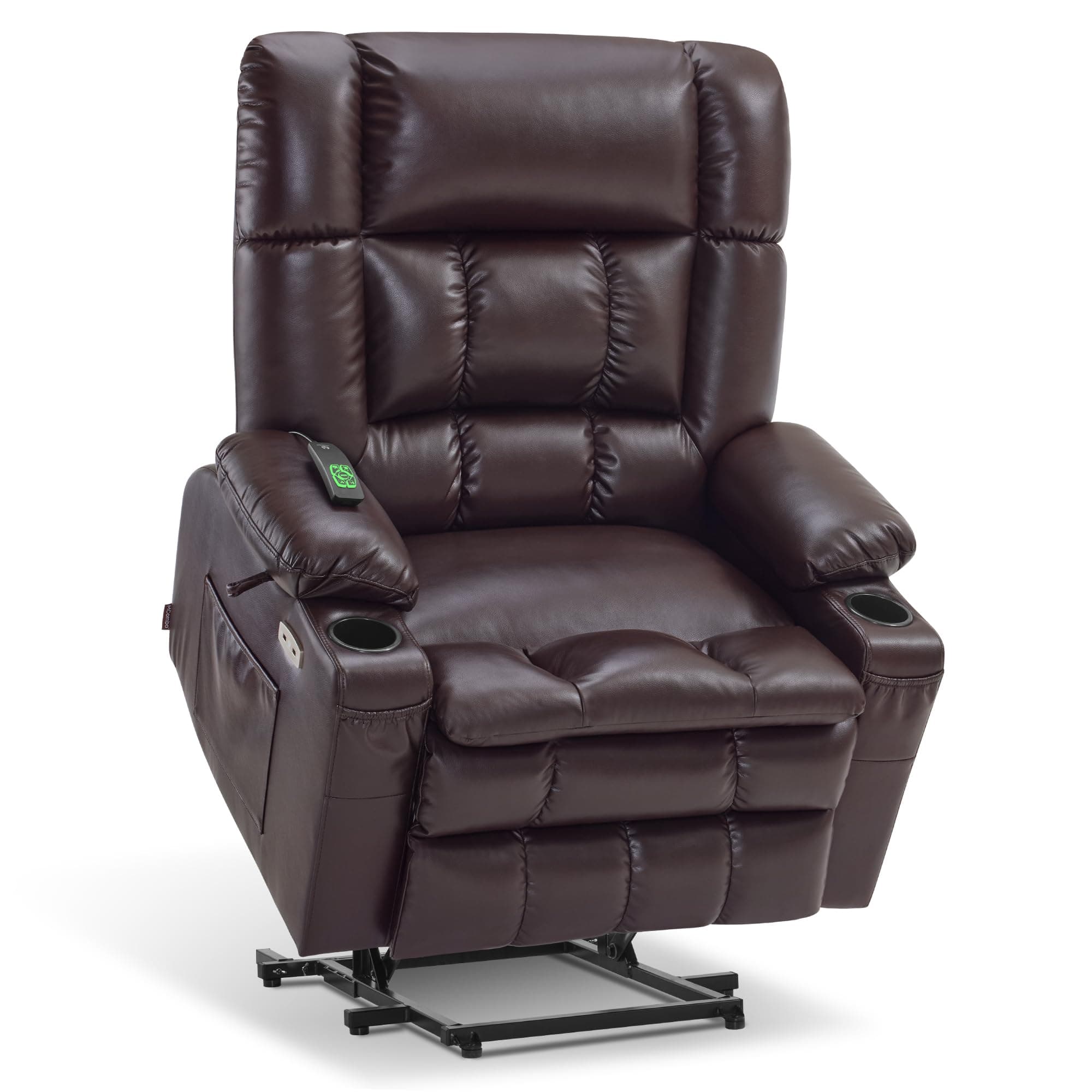 MCombo Large Dual Motor Power Recliner Sofa with Massage & Heat (Dark Brown, Large-Wide)