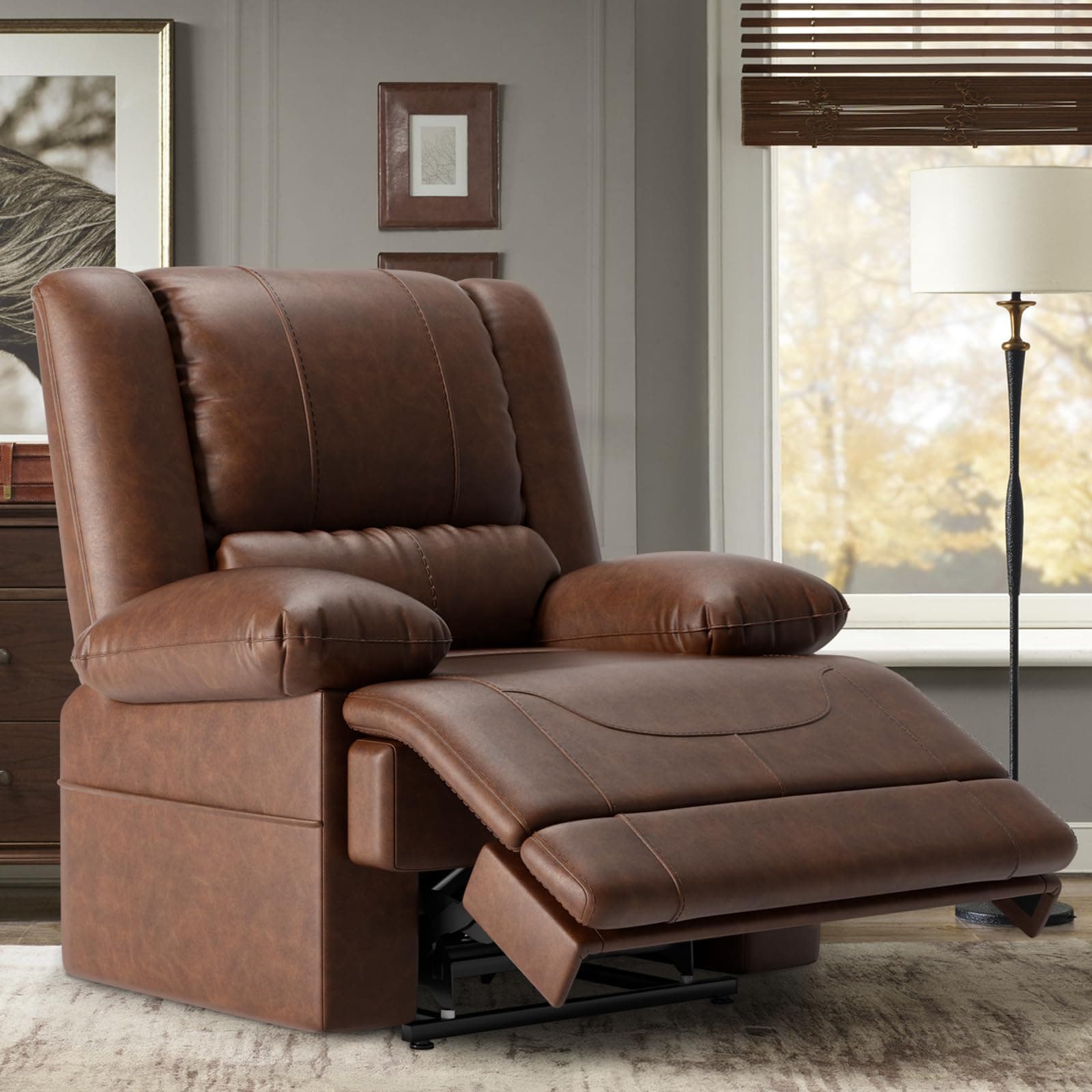 Elderly Recliner Chair with Massage, Heating and USB Ports (Red Brown)