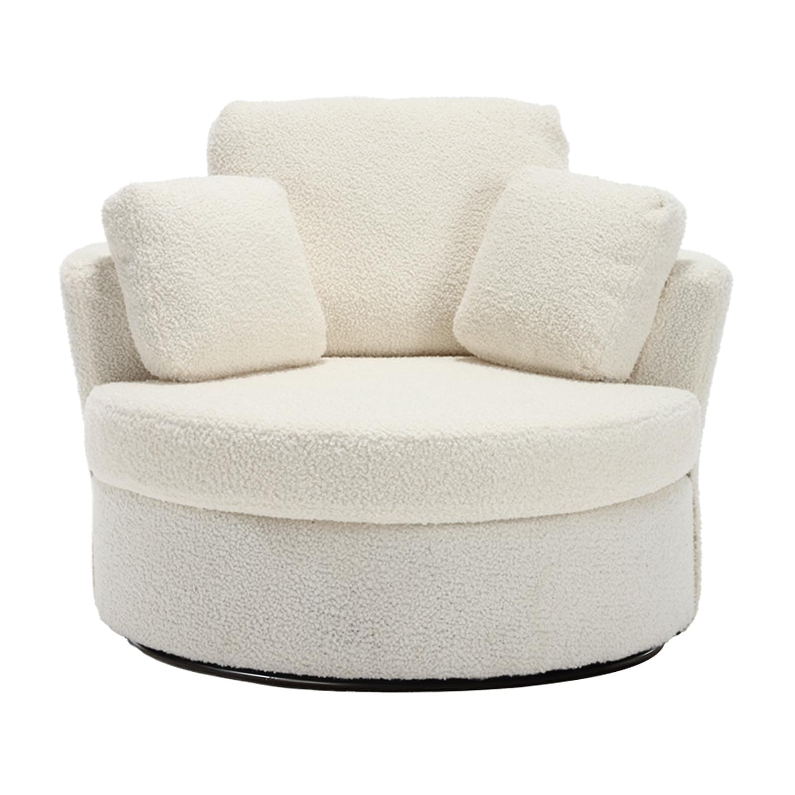 Oversized Ivory Swivel Arm Chair with 3 Pillows for Living Room, Bedroom, and Reading
