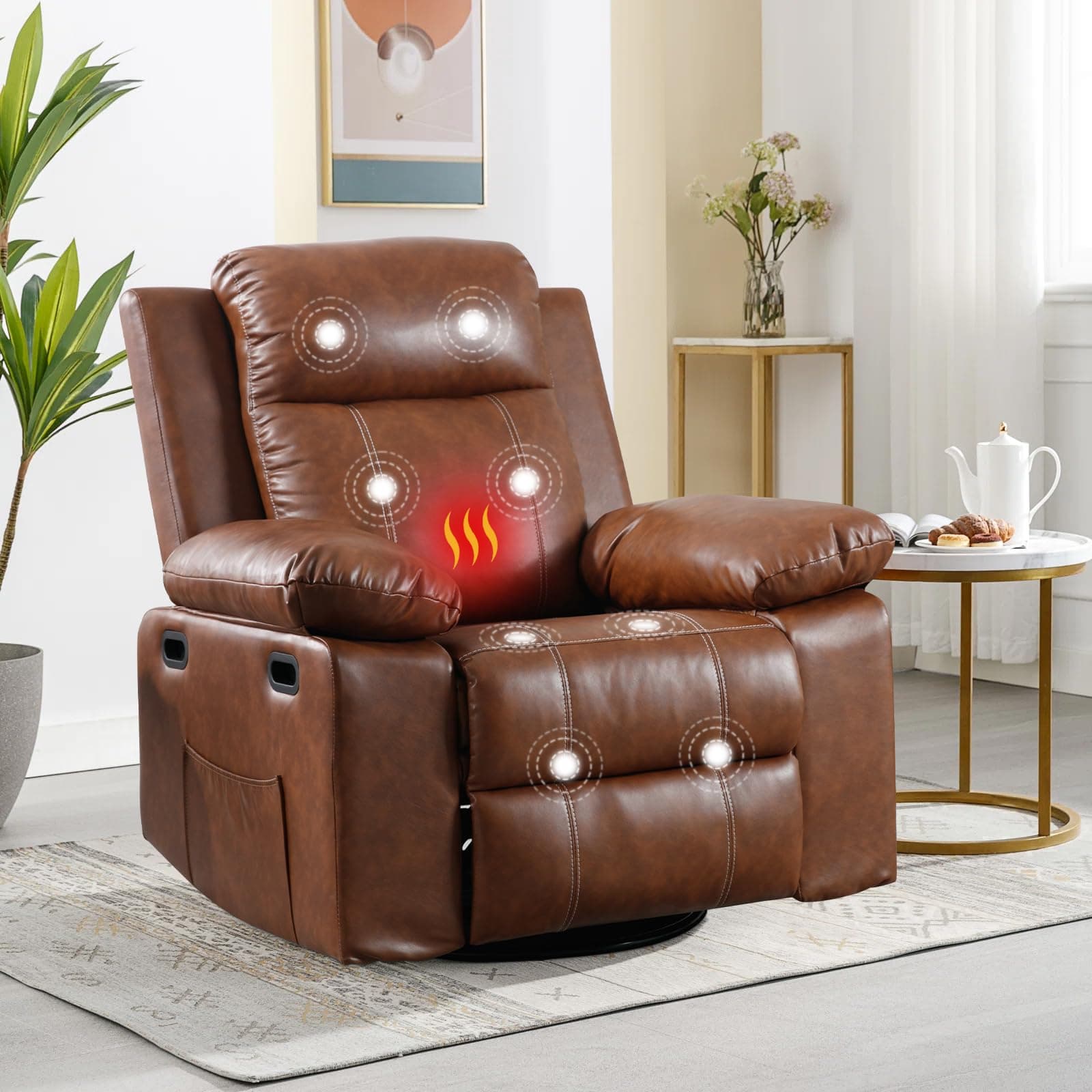 Swivel Rocker Massage Chair for Adults with Heat and Vibration