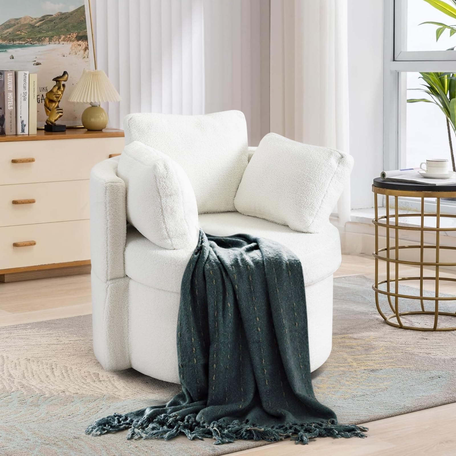 Swivel Barrel Chair with Storage Function for Nursery, Bedroom, Office, Lounge