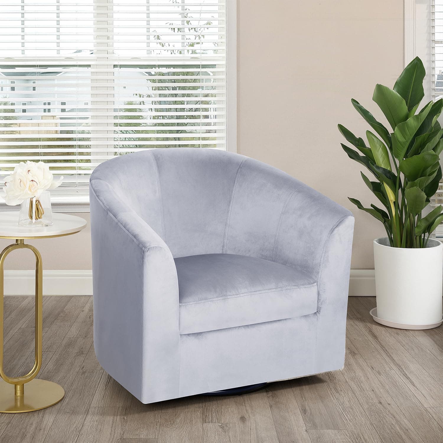 Ariana Swivel Barrel Chair, Gray Microfiber, Living Room Accent Chair