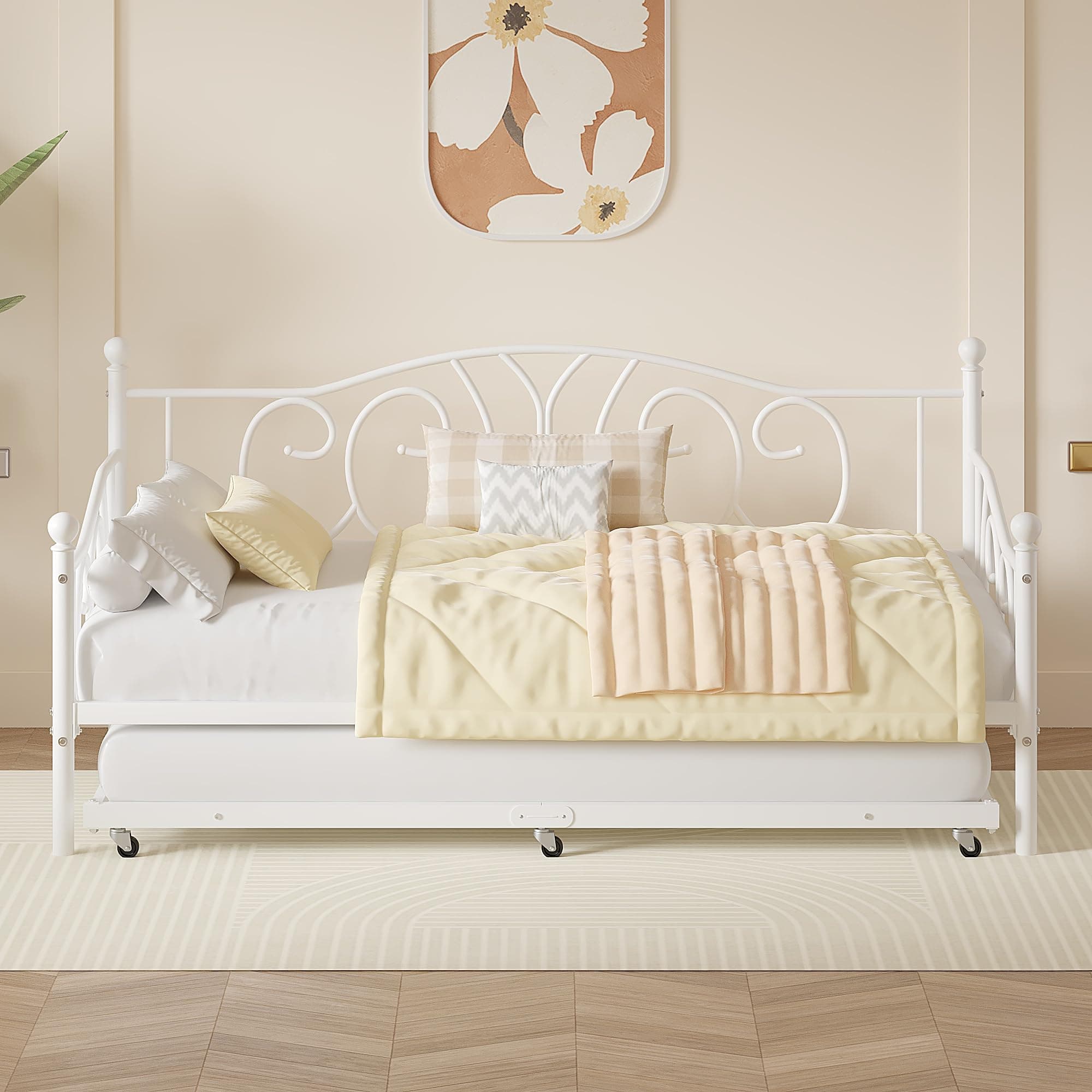 VECELO Twin Daybed with Trundle & Metal Frame, Strong Steel Support