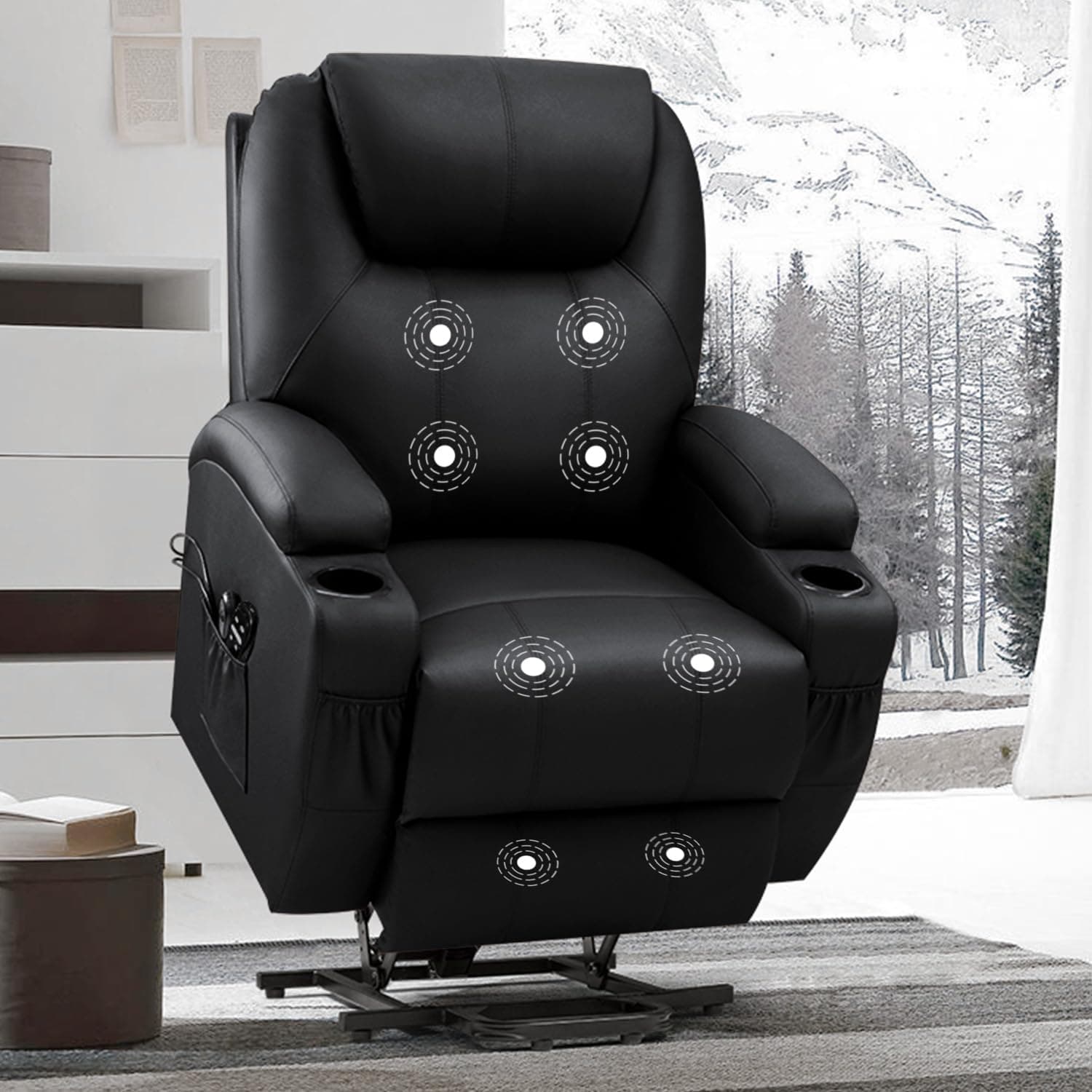 VICTONE Elderly Electric Power Lift Recliner Chair for Living Room with Massage, Side Pockets and Cup Holders