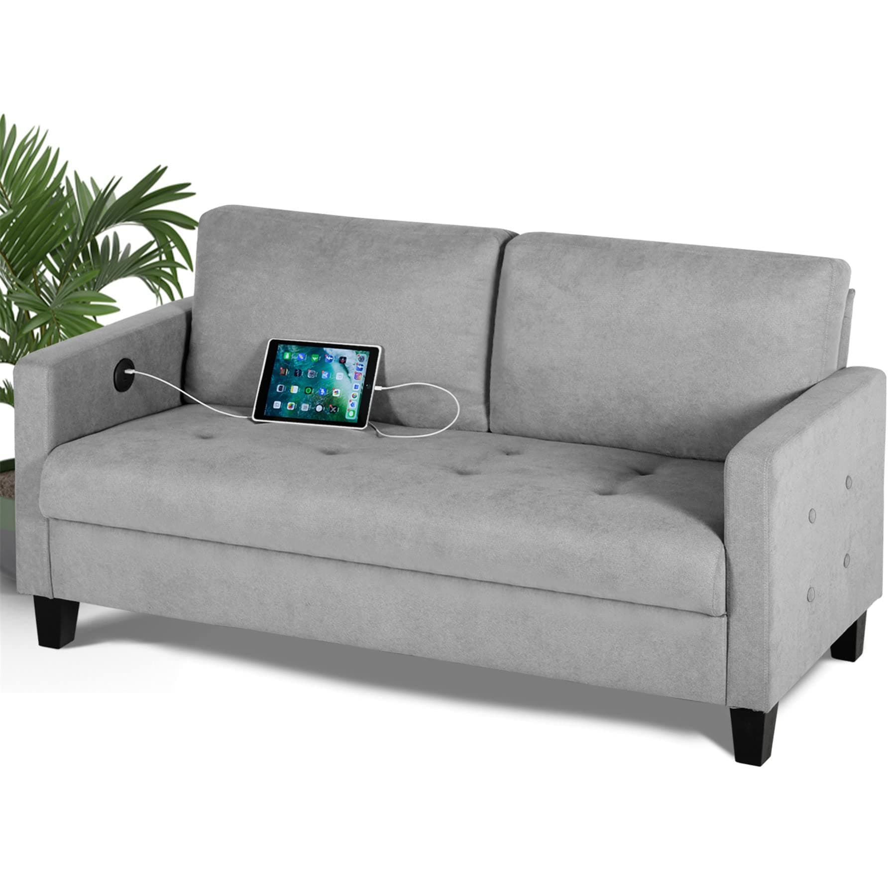 STHOUYN Light Grey 2 Seater Tufted Loveseat Sofa, Mid Century Modern, Living Room, Dorm, Office