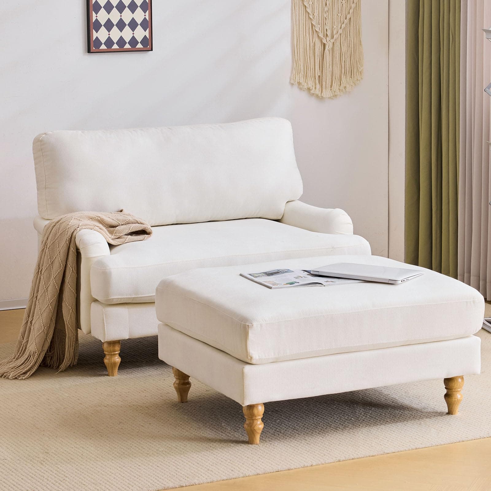 Bezseller Oversized Chaise Lounge Chair, Beige, Perfect for Living Room & Bedroom