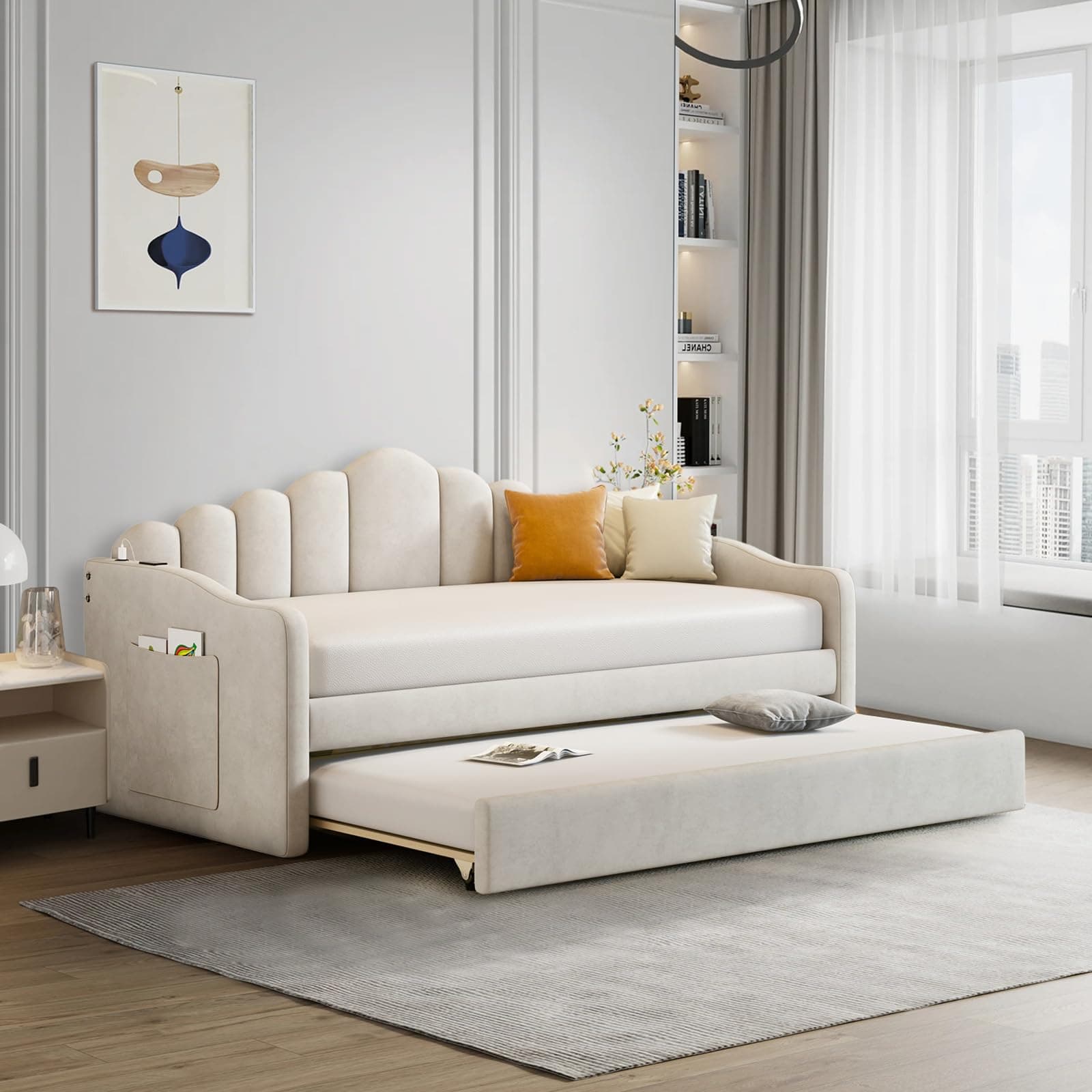 Velvet Daybed with Trundle and USB Charging Ports
