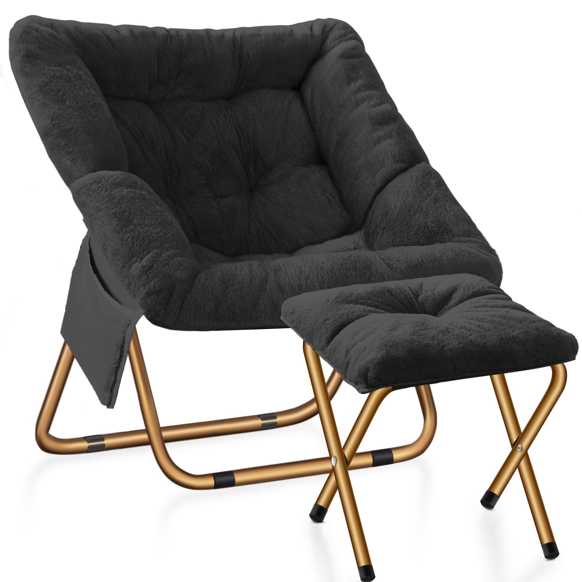 Black X-Large Soft Faux Fur Lounge Chair for Living & Bedroom