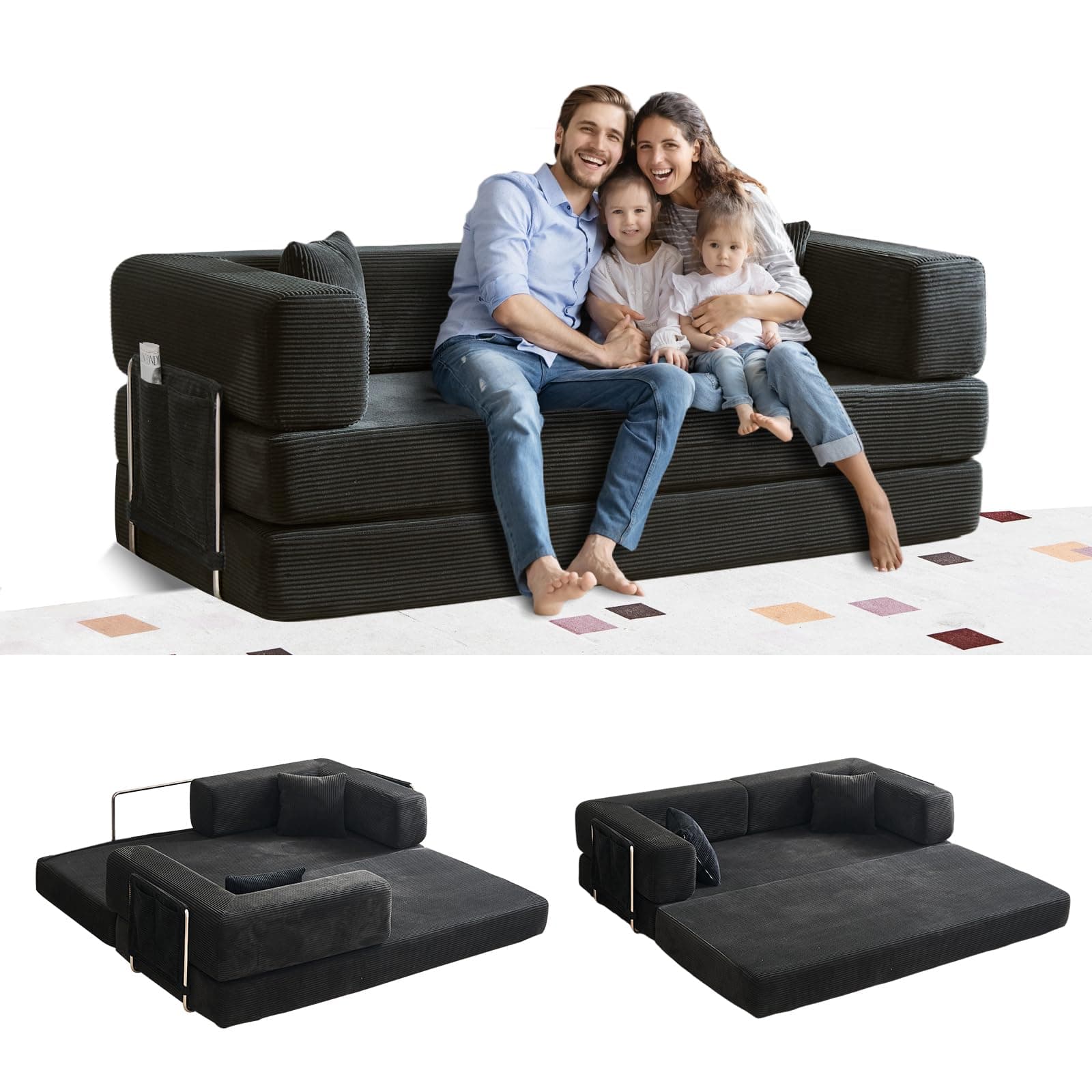 Modular Fold Out Queen Cama Couch Bed in Corduroy for Living Room Apartment