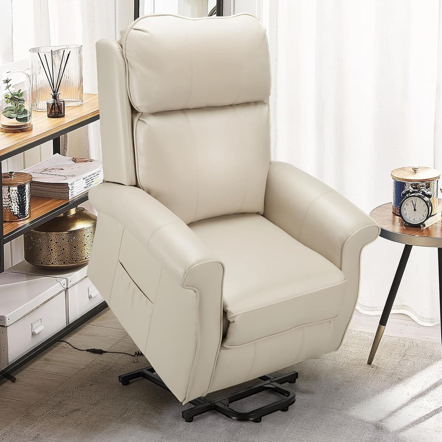 Esright Cream White Electric Power Lift Recliner Chair for Elderly with Side Pocket & Remote Control