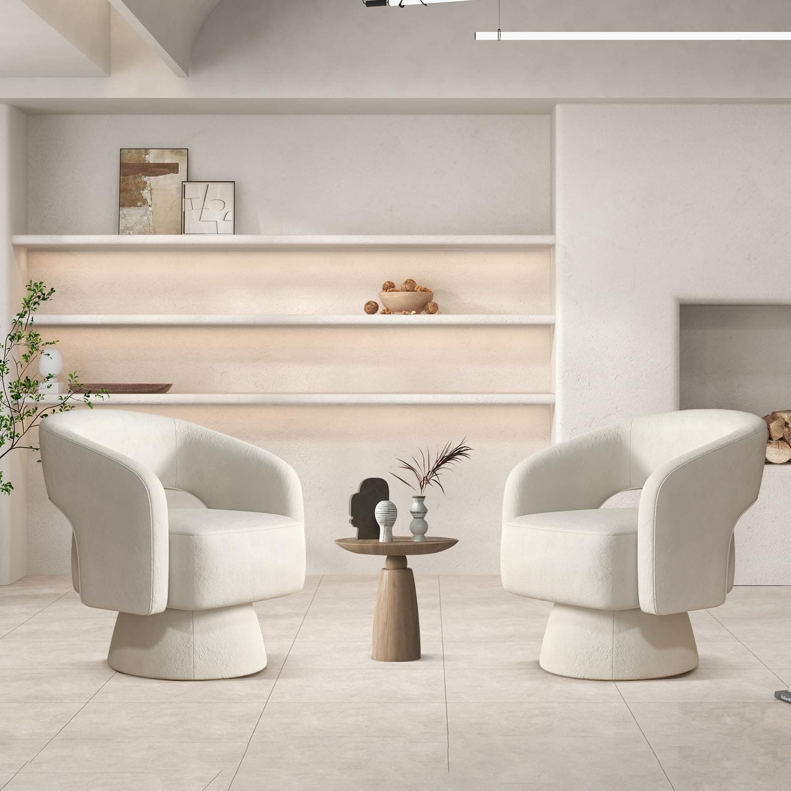 ANJ Beige 360 Swivel Velvet Barrel Chairs, Modern Luxury Living Room Sets
