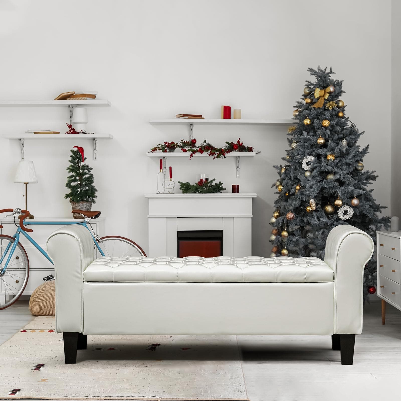 Leather Upholstered Ottoman with Storage for Living Room