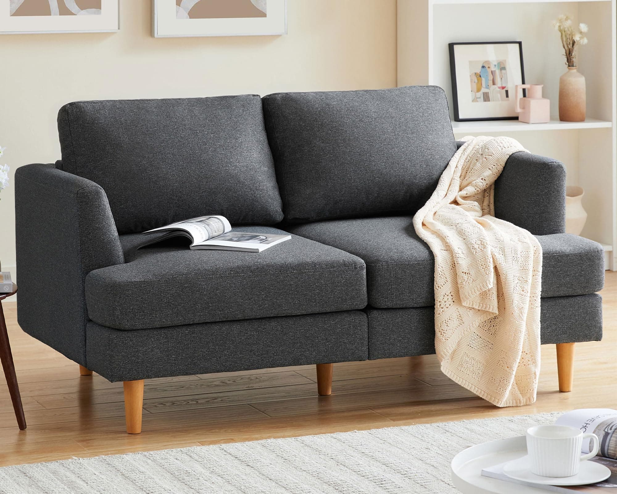 Dark Grey Mid Century Modern Loveseat Sofa for Small Spaces
