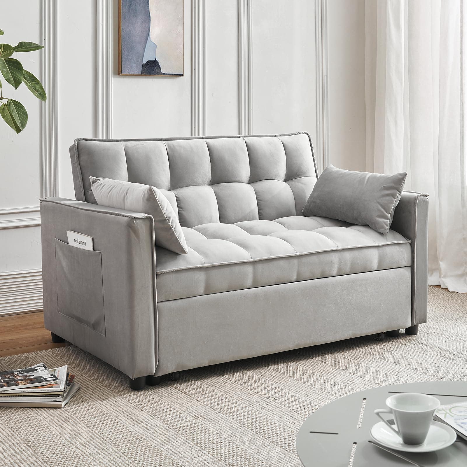 3-in-1 Grey Sleeper Sofa Bed with Adjustable Backrest