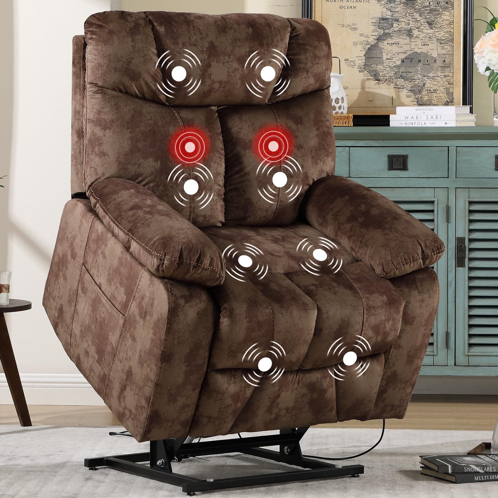 CANMOV Dual Motor Power Lift Recliner with Massage & Heat, Brown