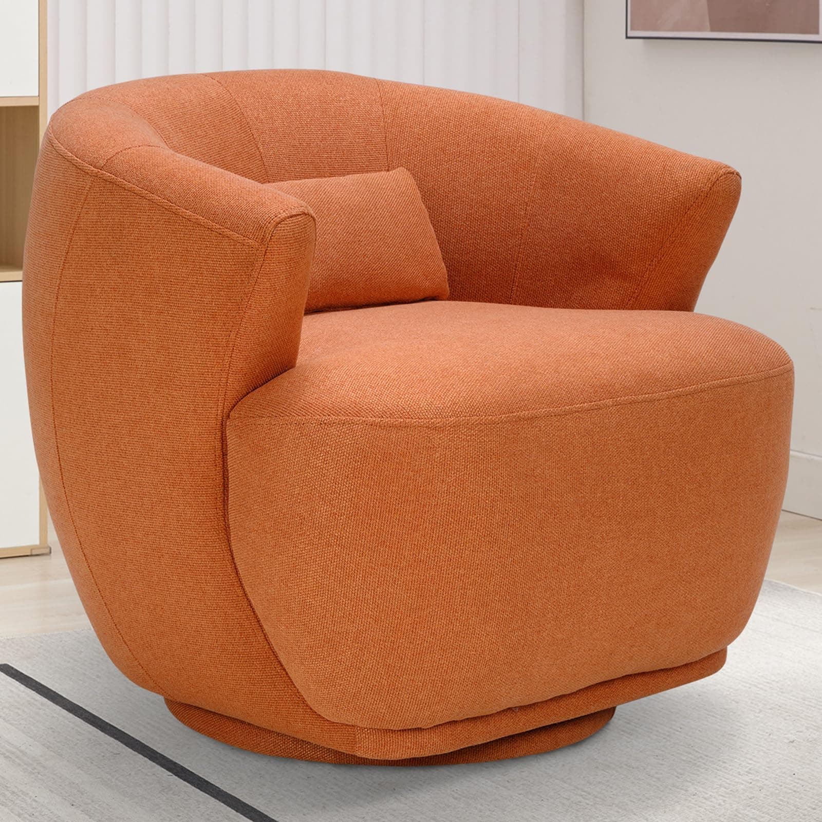CANMOV Modern Orange Fabric Swivel Barrel Chair, 360 Degree Rotation for Living Room, Bedroom, and Office