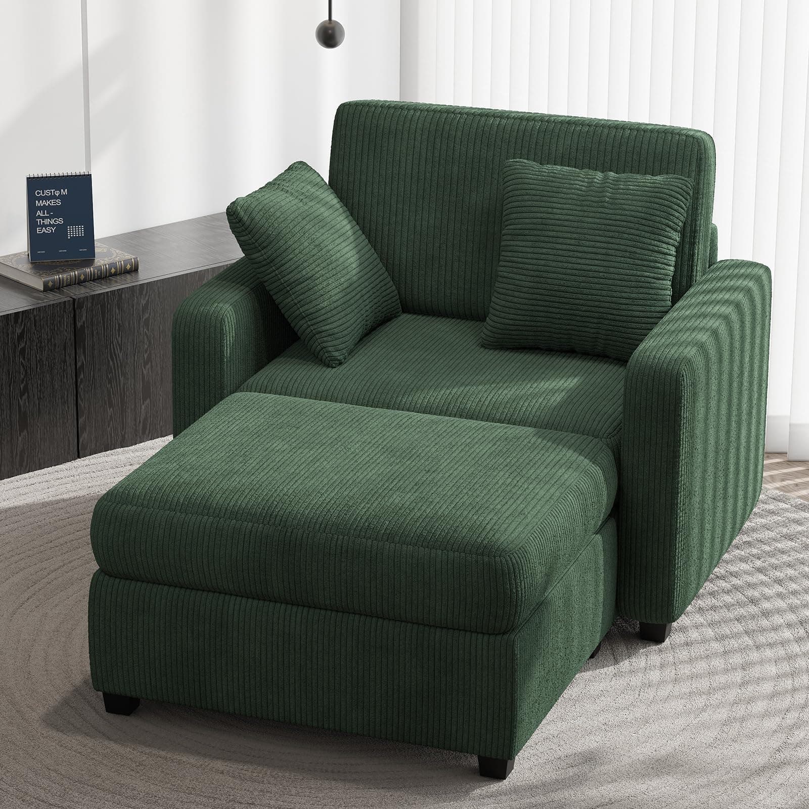 Apicizon Green Indoor 42" Sleeper Chaise Lounge Chair with Pillows and Armrests