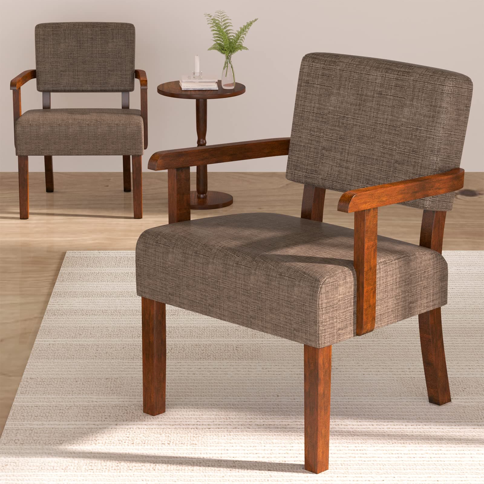 2-Piece Accent Chair Set with Table for Living Room, Bedroom, Reading Room, Waiting Room (Brown)