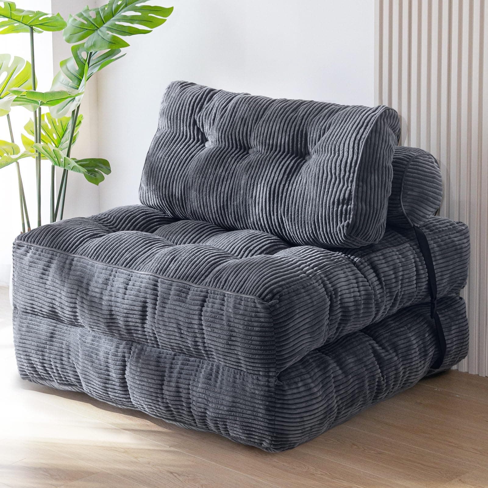 MAXYOYO Portable Fold Out Chair Bed, Dark Grey Singles