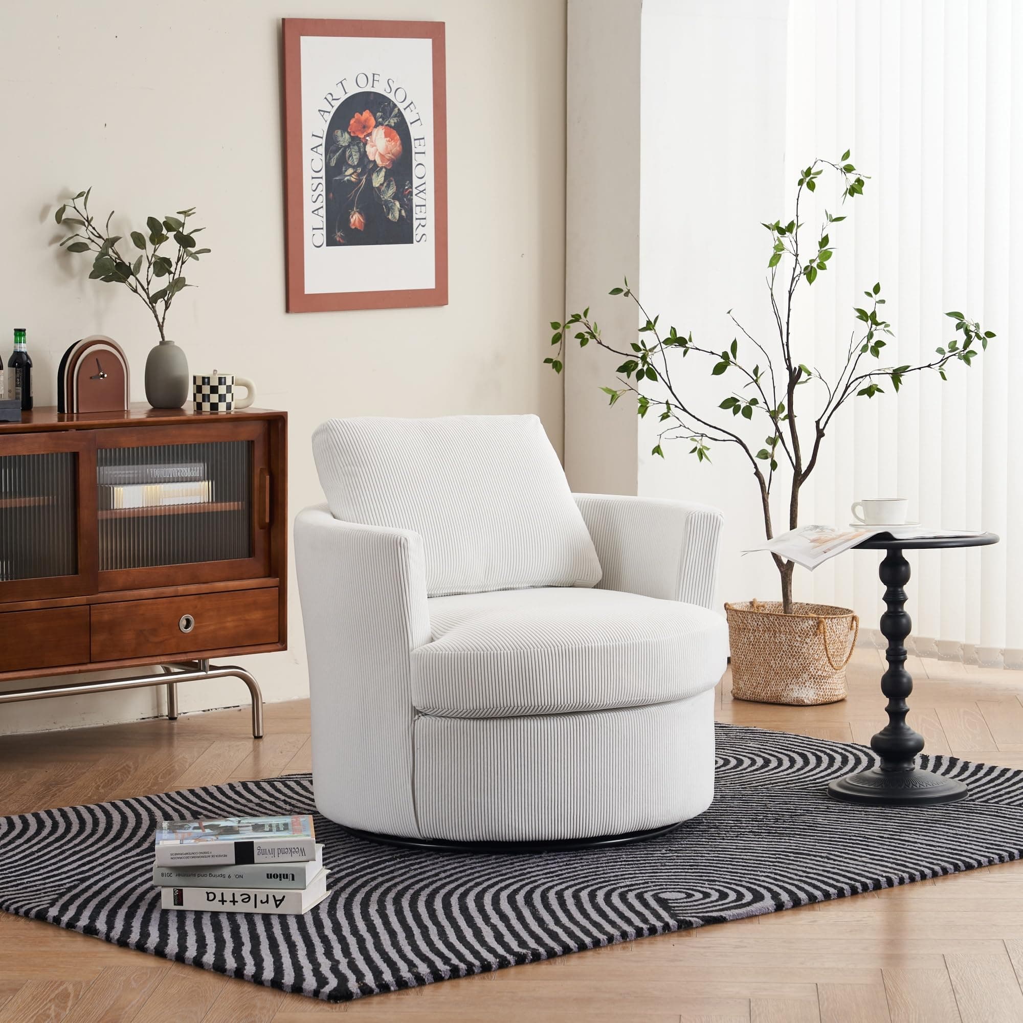 Beige 360 Swivel Corduroy Chair for Living Room, Nursery & Leisure