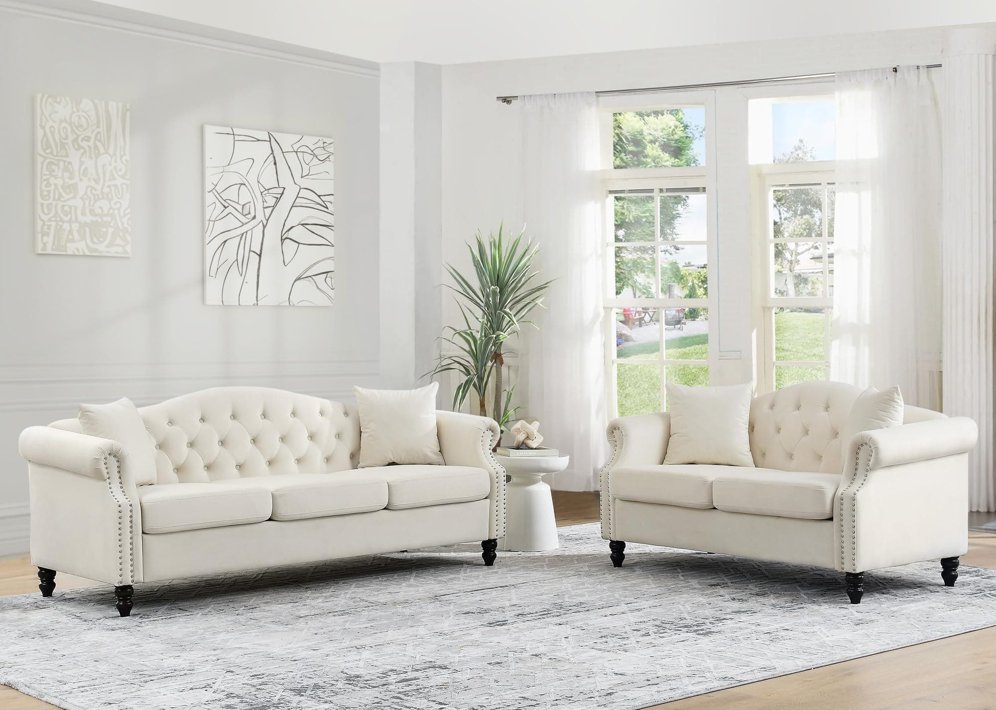 Black Velvet Tufted Chesterfield Sofa Set of 2