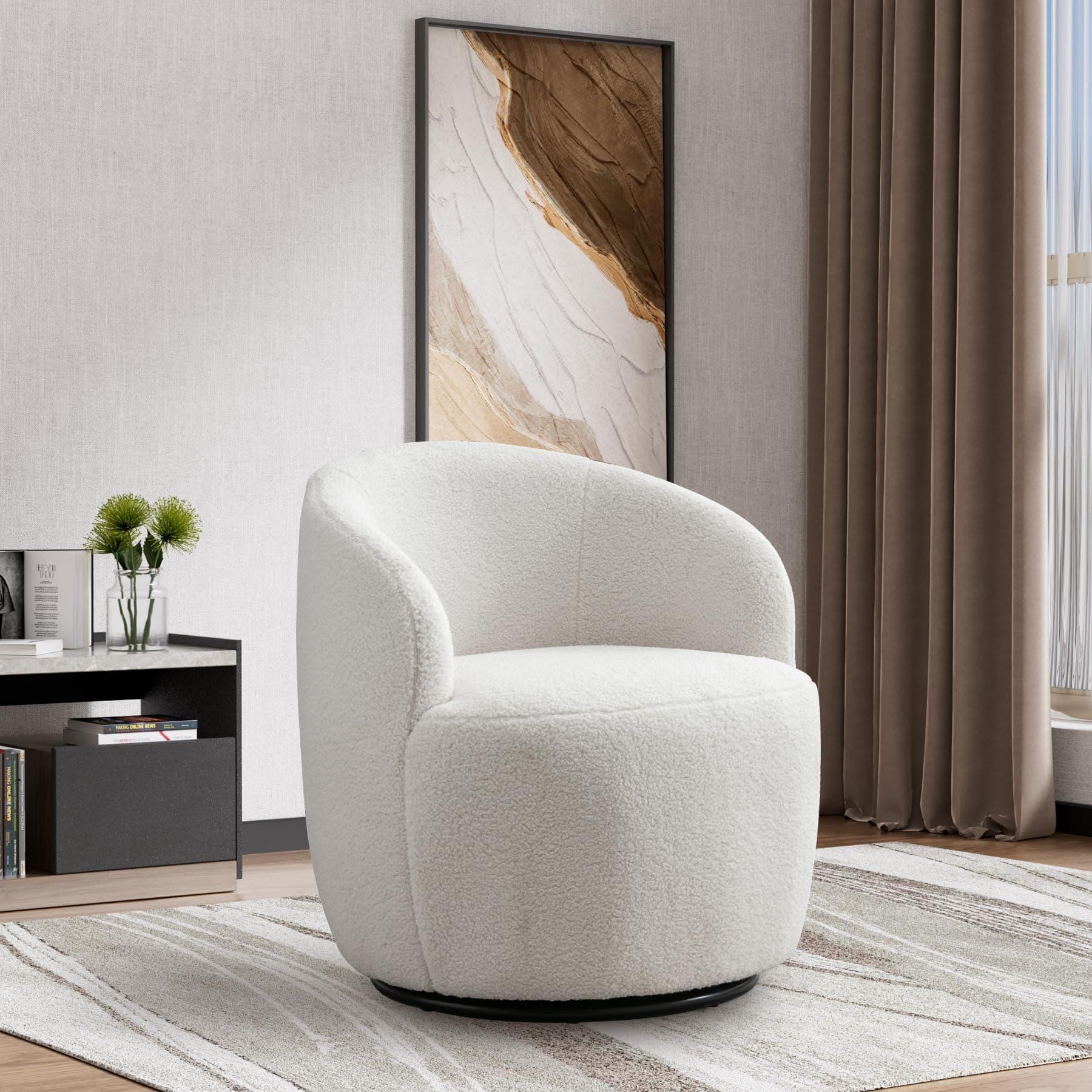 Ivory Modern Boucle Swivel Accent Chair for Living Room and Bedroom