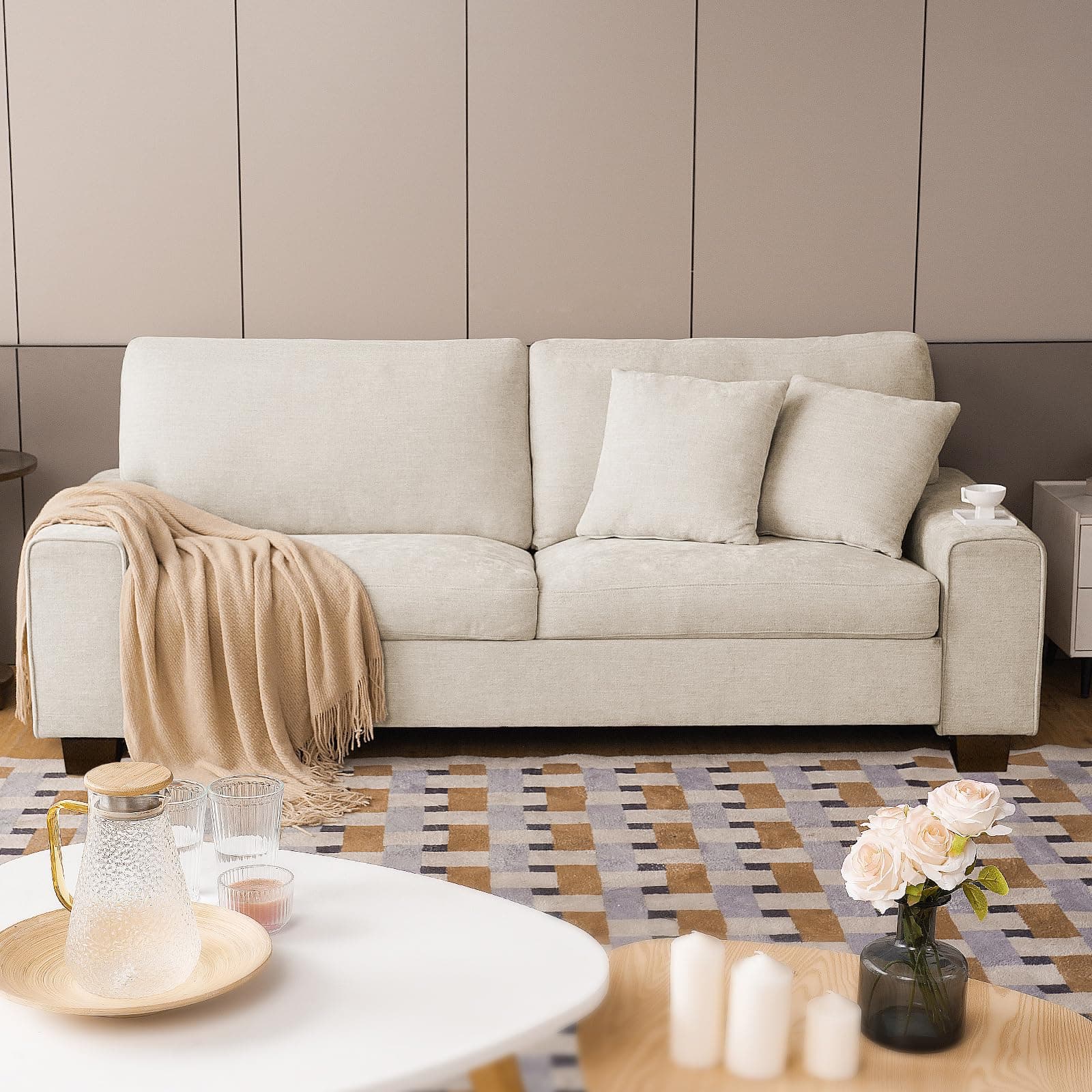 DOPEDIO Modern Loveseat Sofa for Living Room with Chenille Recliner and Beige Removable Cover
| DOPEDIO Beige Chenille Recliner Loveseat for Small Spaces with Easy Assembly
| DOPEDIO Spring Cushioned Loveseat Sofa with Beige Solid Wood Frame for Liv