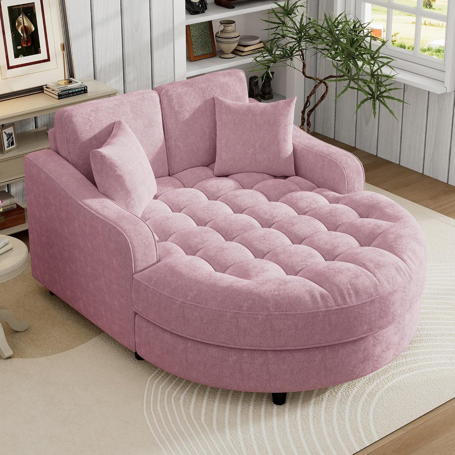 55" Oversized Indoor Chaise Lounge Sofa Bed with Tufted Seat & Detachable Pillows