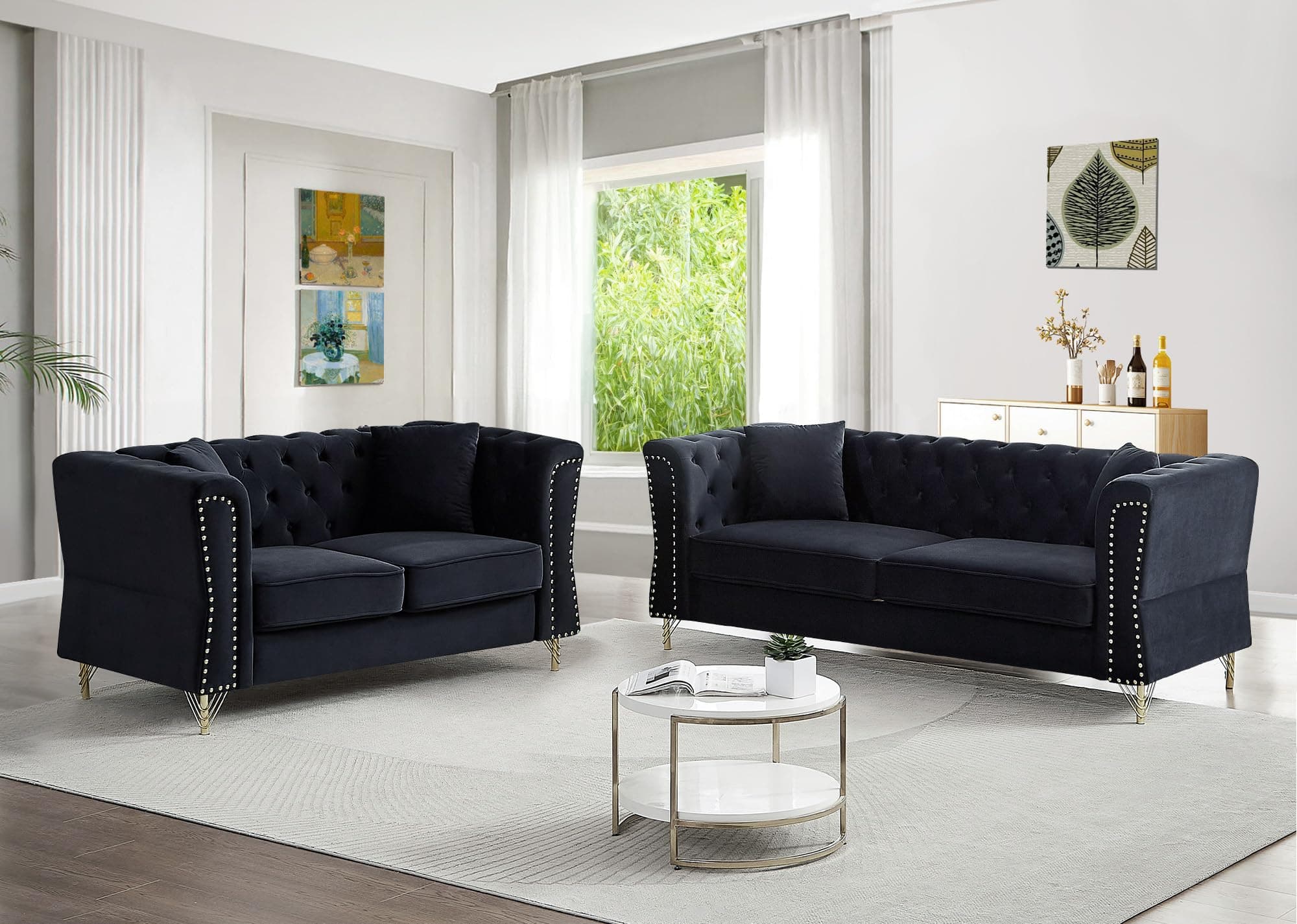 Velvet Chesterfield Sofa Set for Living Room, Bedroom, Office, Apartment - 2 Pieces