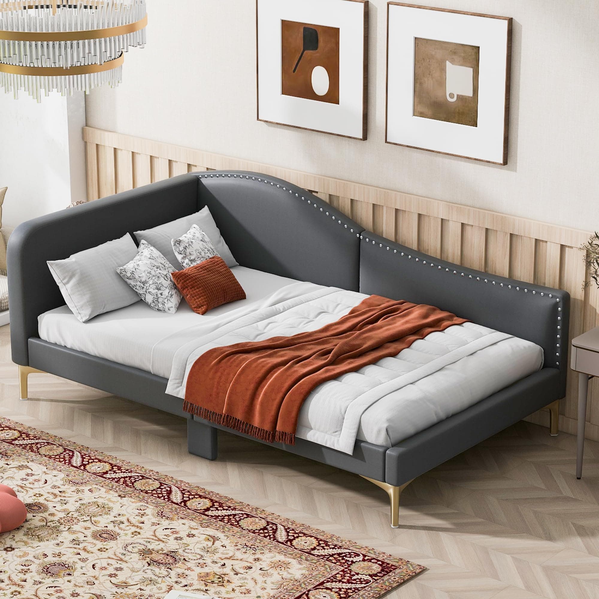 Merax Grey Twin Upholstered Daybed with Headboard and Armrest
