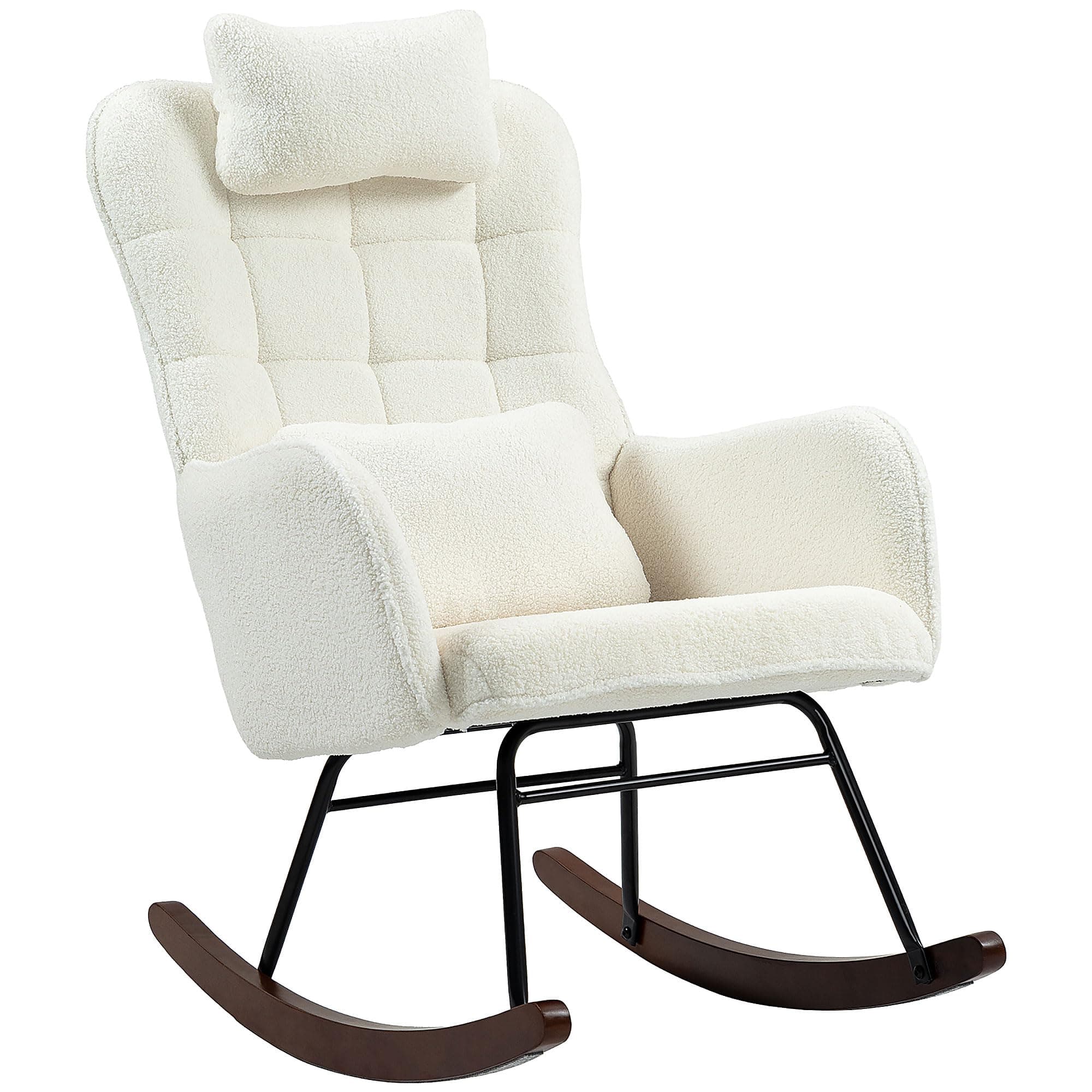 HOMCOM Teddy Fleece Rocking Chair with Headrest, Cream White