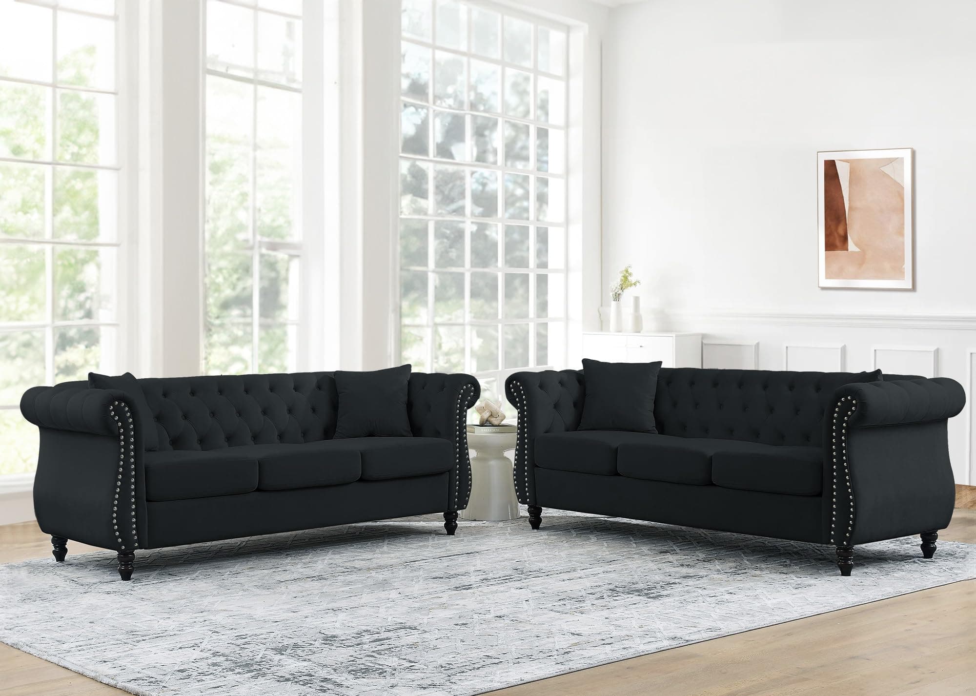 JEEOHEY Chesterfield Sofa Set,2 Pieces Button Tufted Velvet Couch
