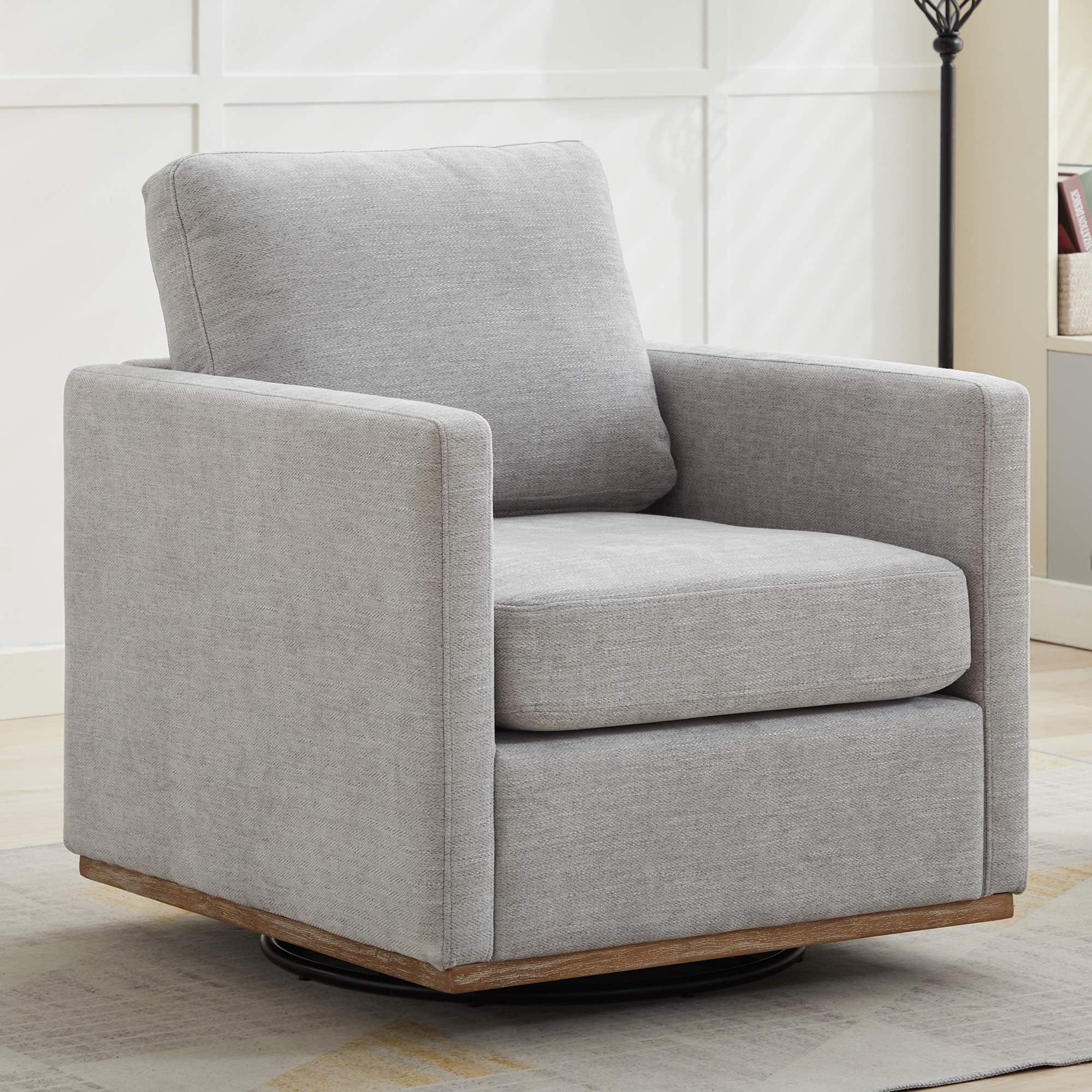 Light Gray Wavy Chenille Swivel Chair - Mid Century Modern Living Room Accent