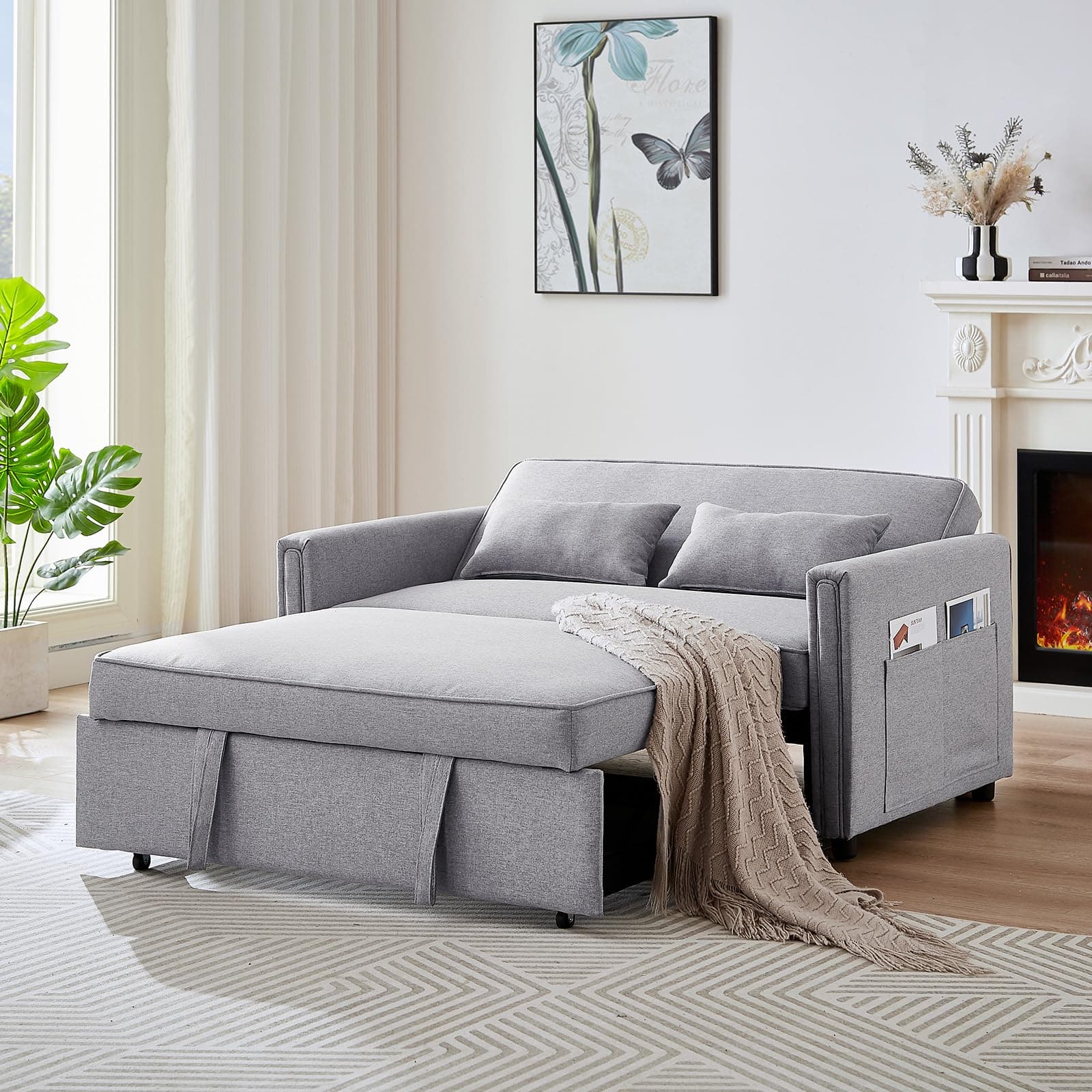 Modern 3-in-1 Sleeper Sofa Bed with Adjustable Backrest&Pillows