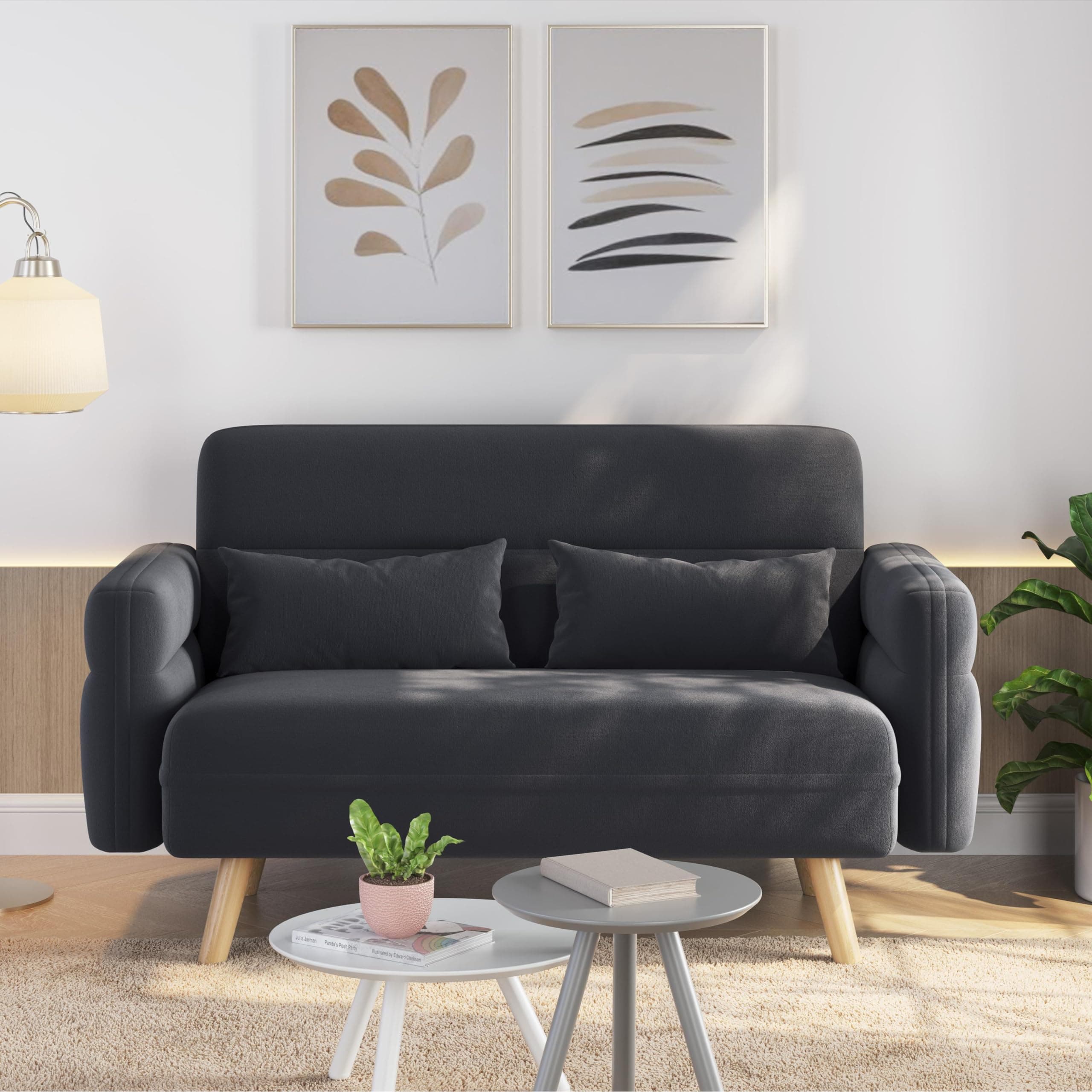 Yaheetech Dark Gray Small Modern Fabric 2 Seater Sofa with Lumbar Pillows for Living Room