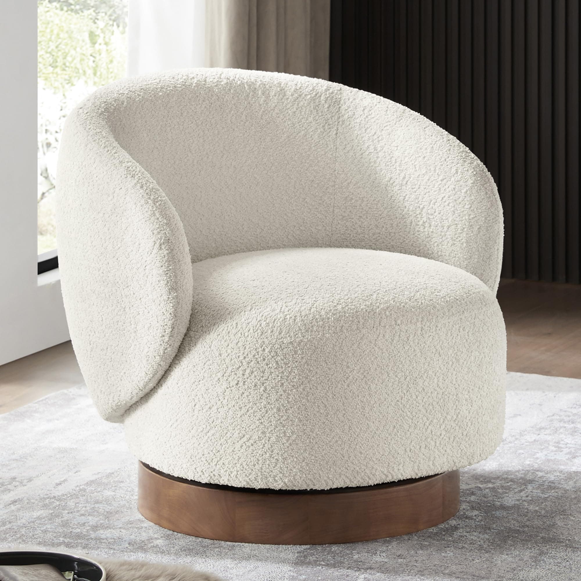 Cream Upholstered Swivel Armchair for Living Room & Bedroom