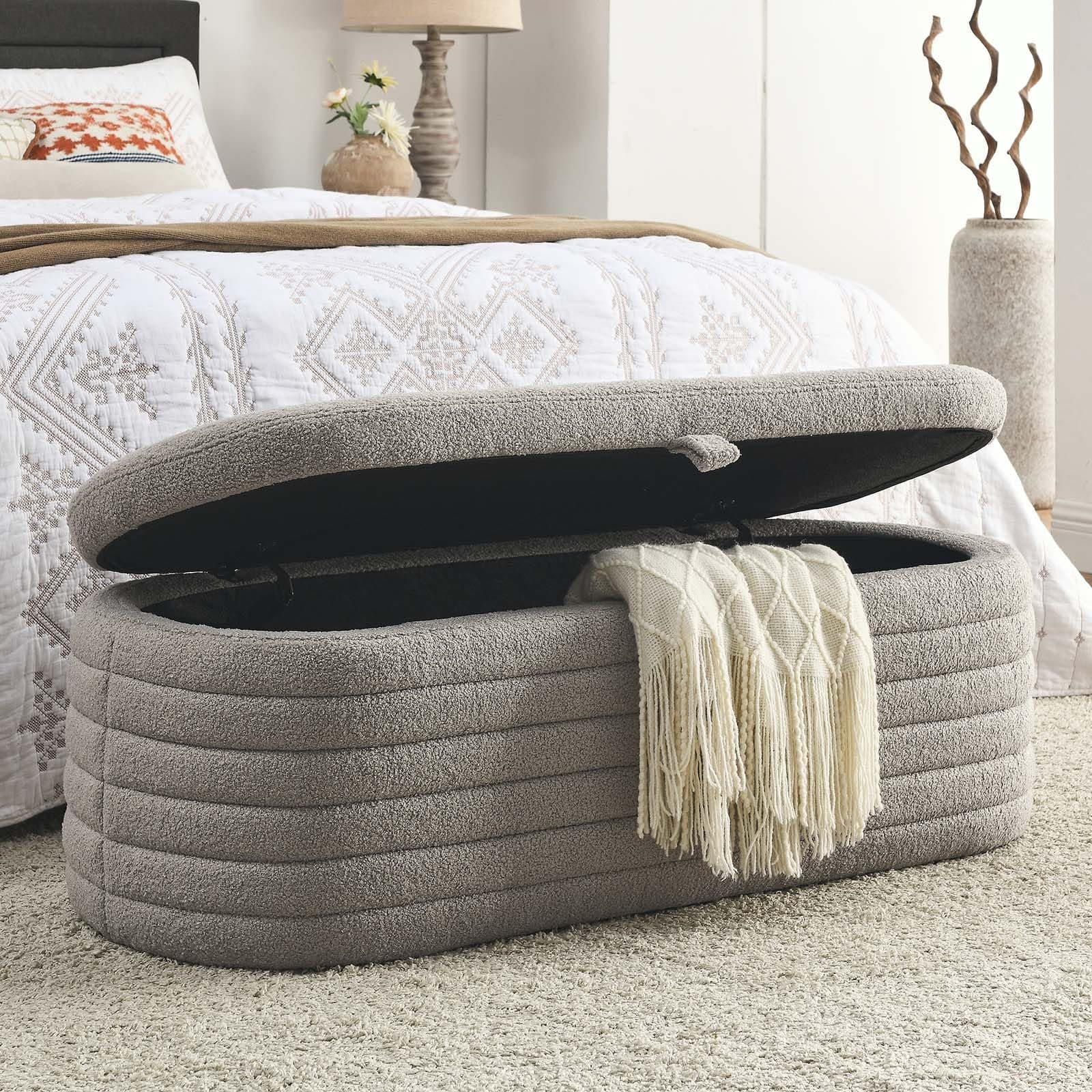 Modern Tufted Ottoman Storage Bench for Bedroom and Living Room - Grey