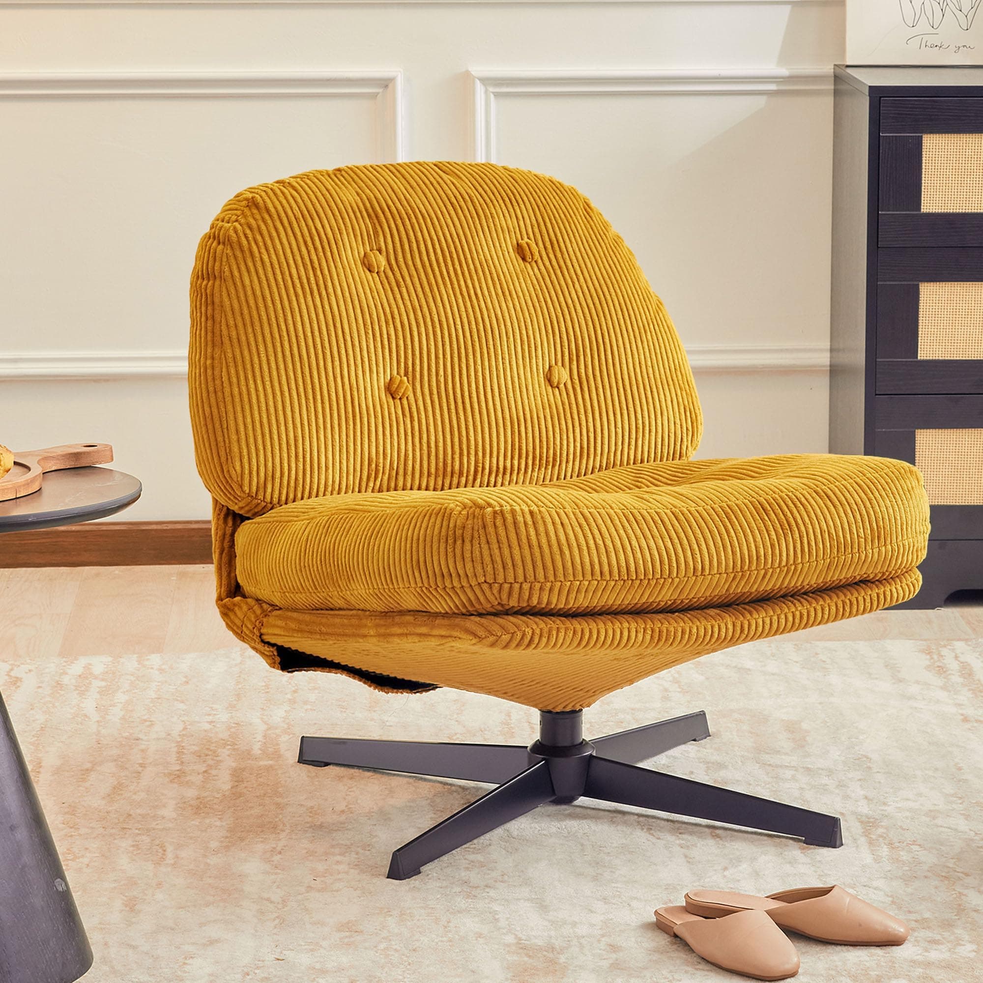 Redlife Cross Legged 360° Swivel Lounge Chair, Comfy Bedroom Reading Chair (Yellow)