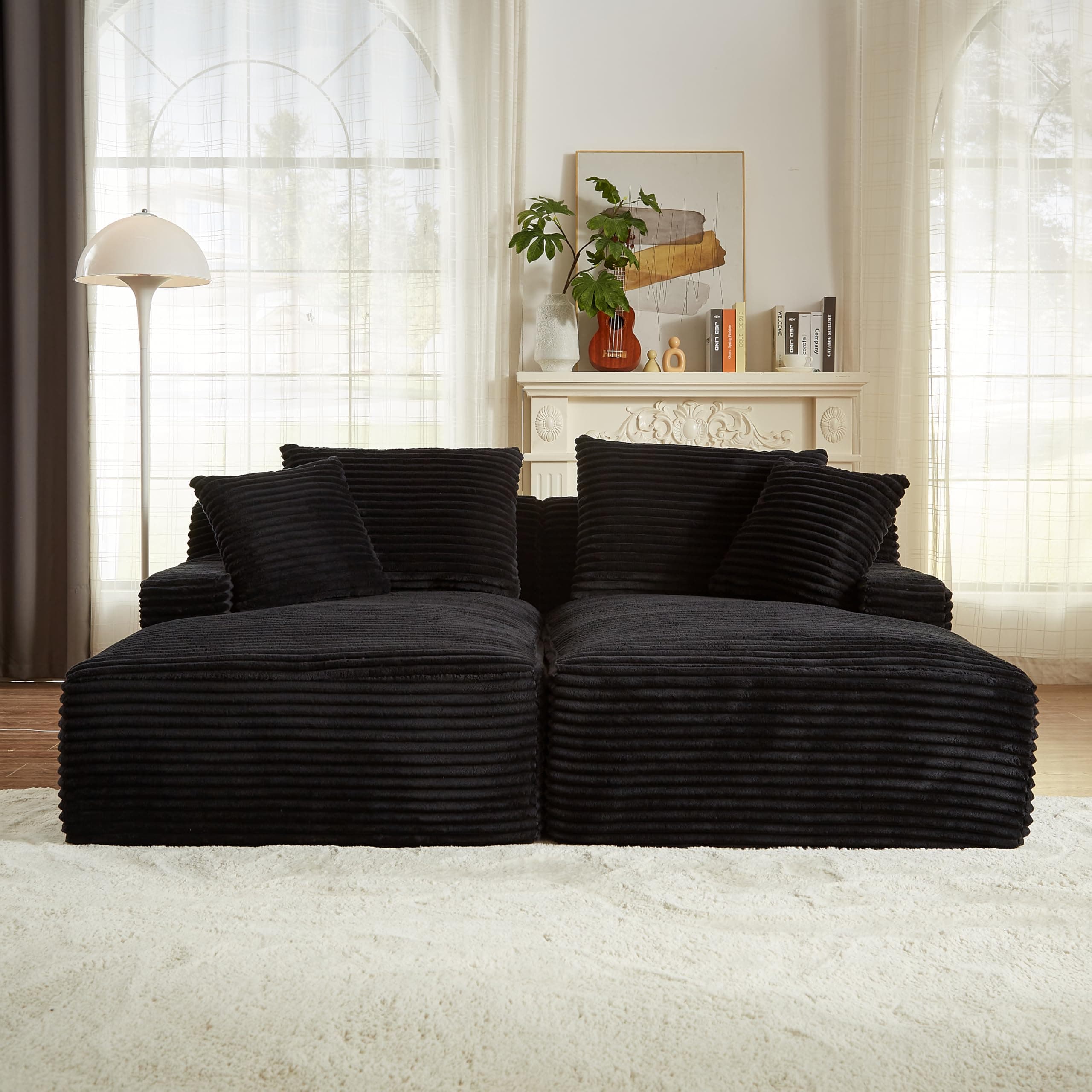 8 Foot Oversized Boneless Chaise Lounge Sofa, Modern Compressed Corduroy Living Room Couch