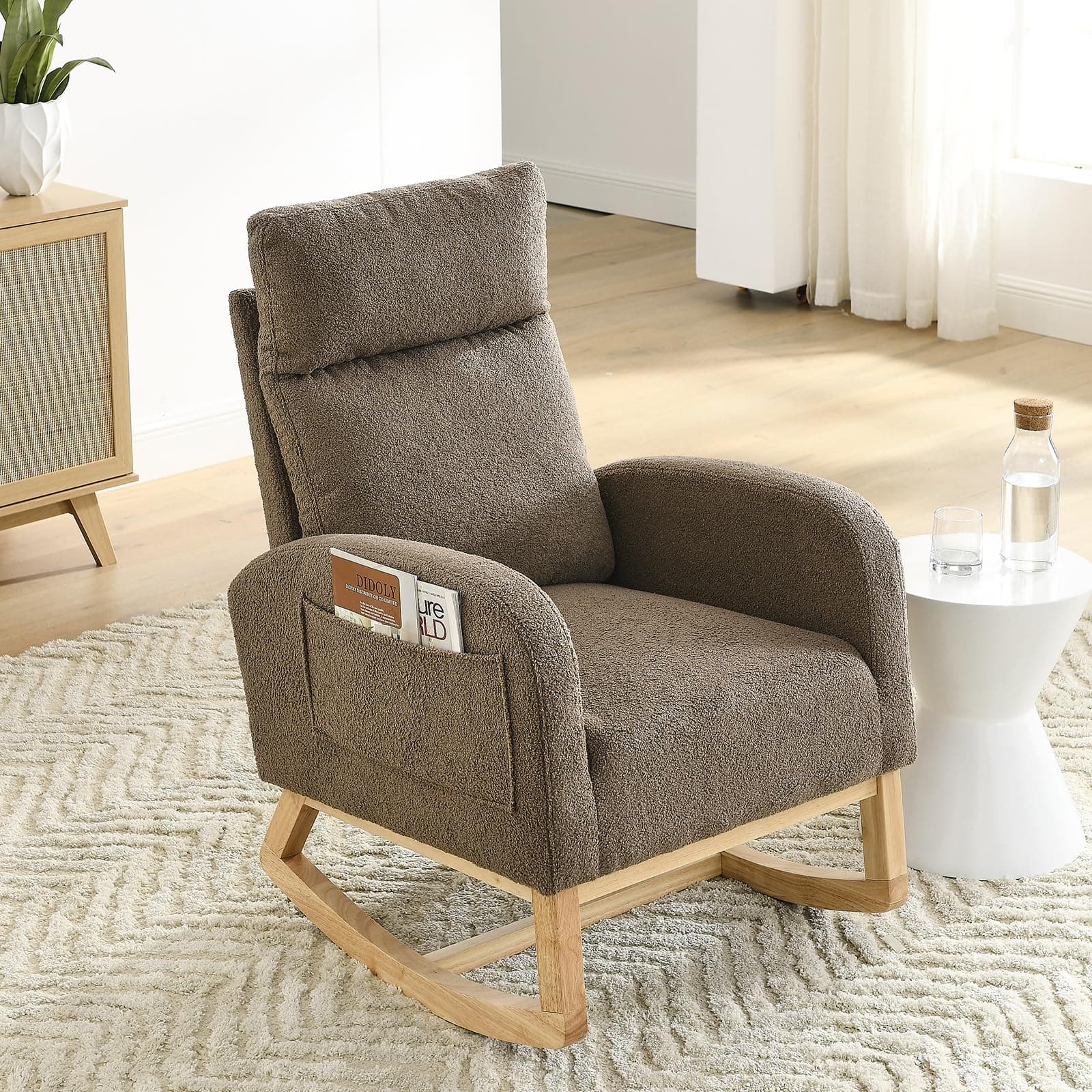 Teddy Fabric Upholstered Baby Glider Rocker Chair for Nursery Room