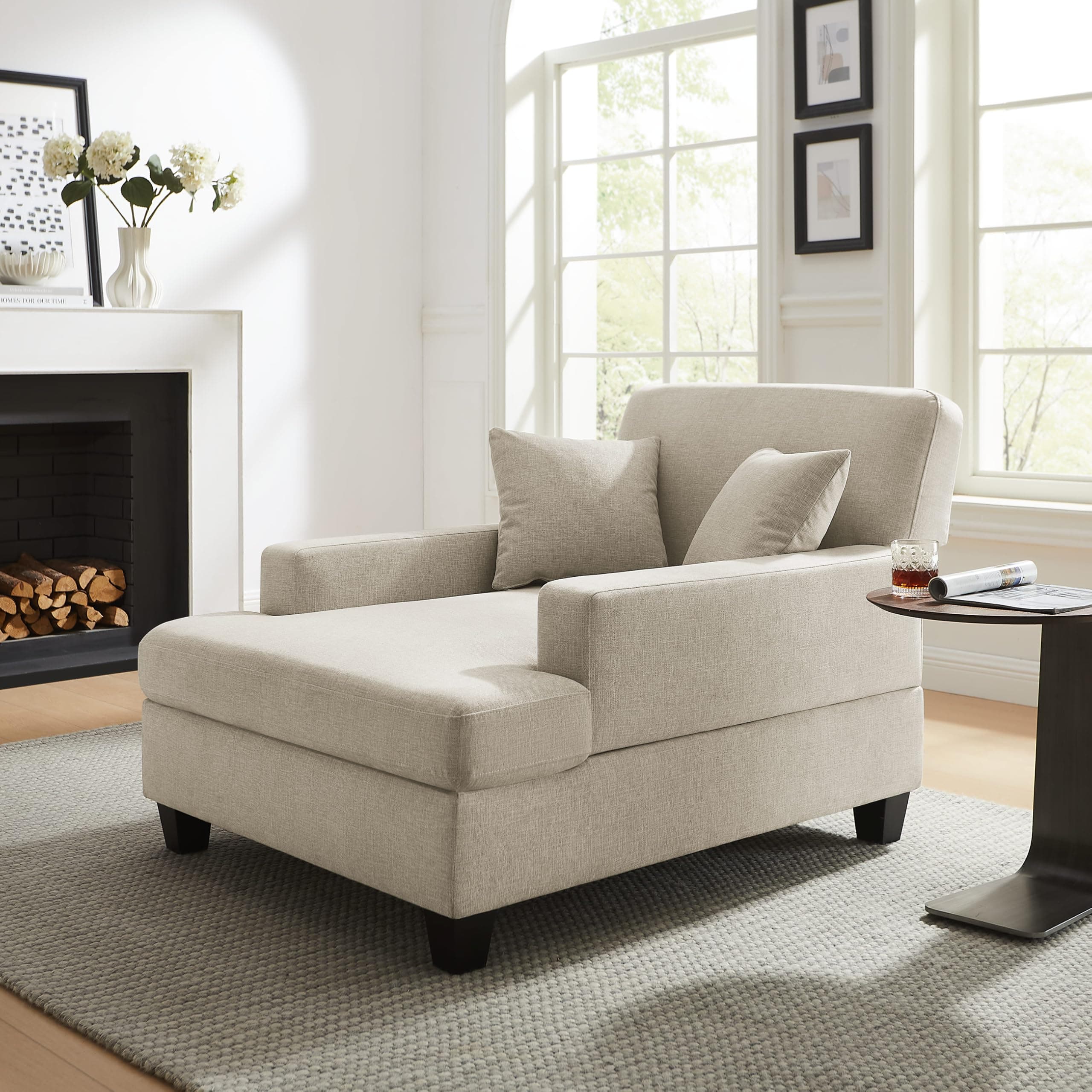 47" Adjustable Backrest Chaise Lounge Chair with Pillows, Oversized for Living Room, Bedroom, Office (Light Khaki)