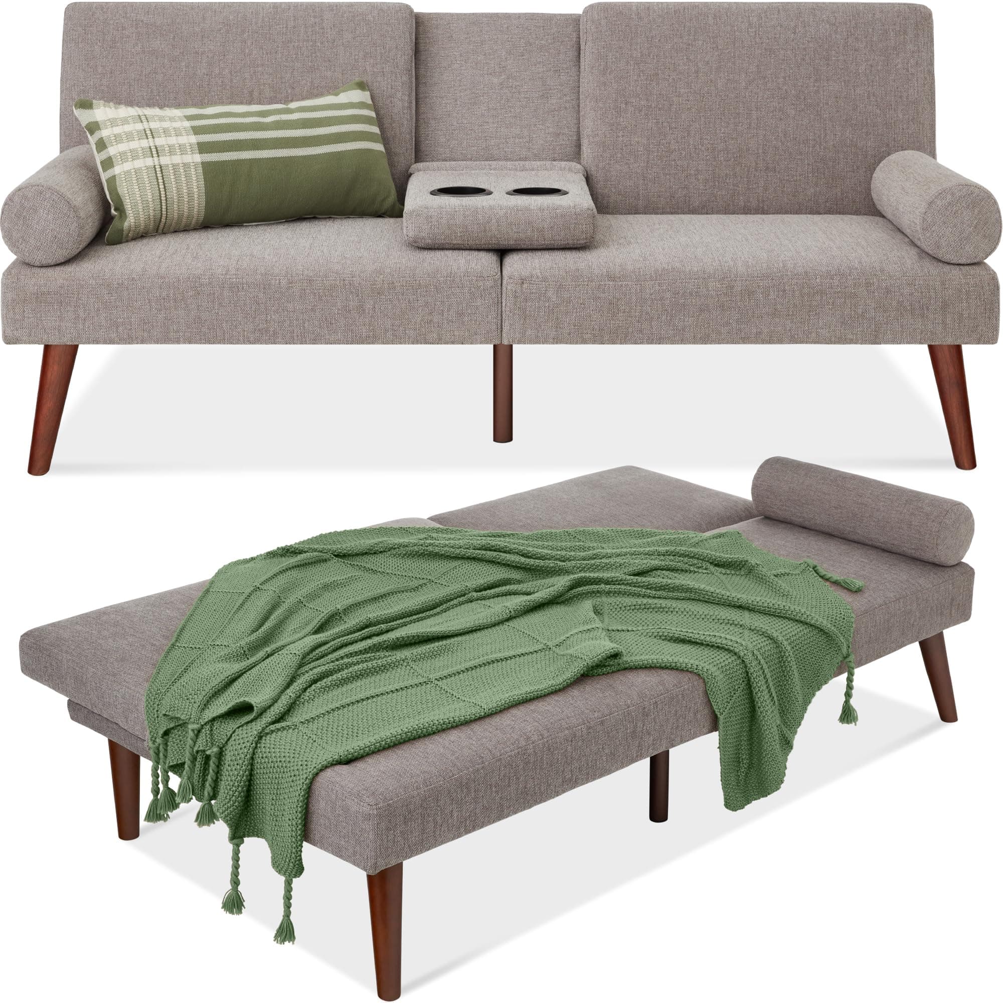 Best Choice Products Mid-Century Modern Convertible Futon Sofa Bed, Gray