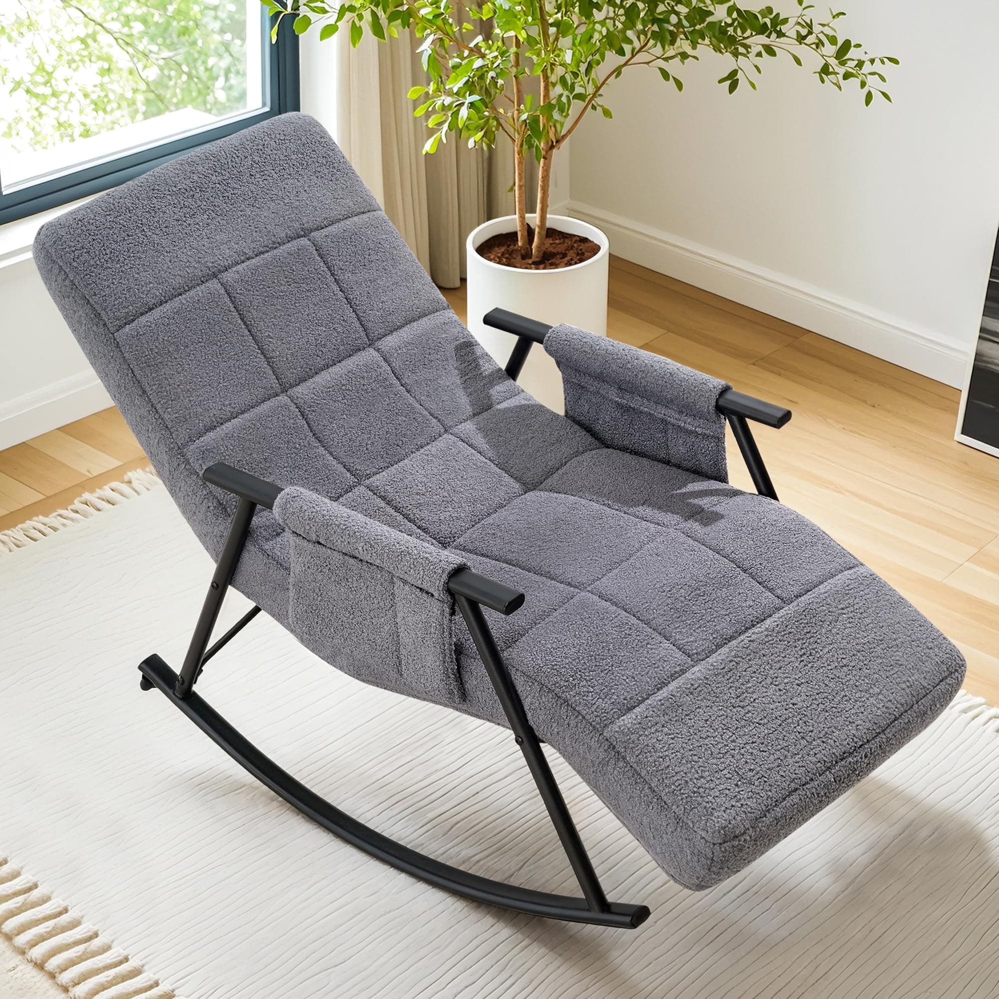 VECELO High Back Teddy Upholstered Glider Rocking Chair with Foot Rest